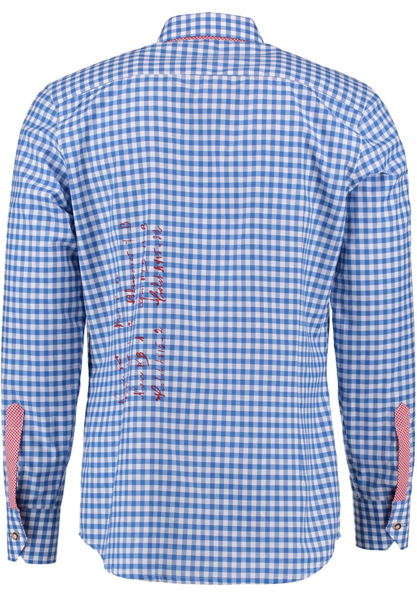 Ogonax Herren Brusttasche Langarmhemd mit an der OS-Trachten Hirsch-Stickerei Trachtenhemd