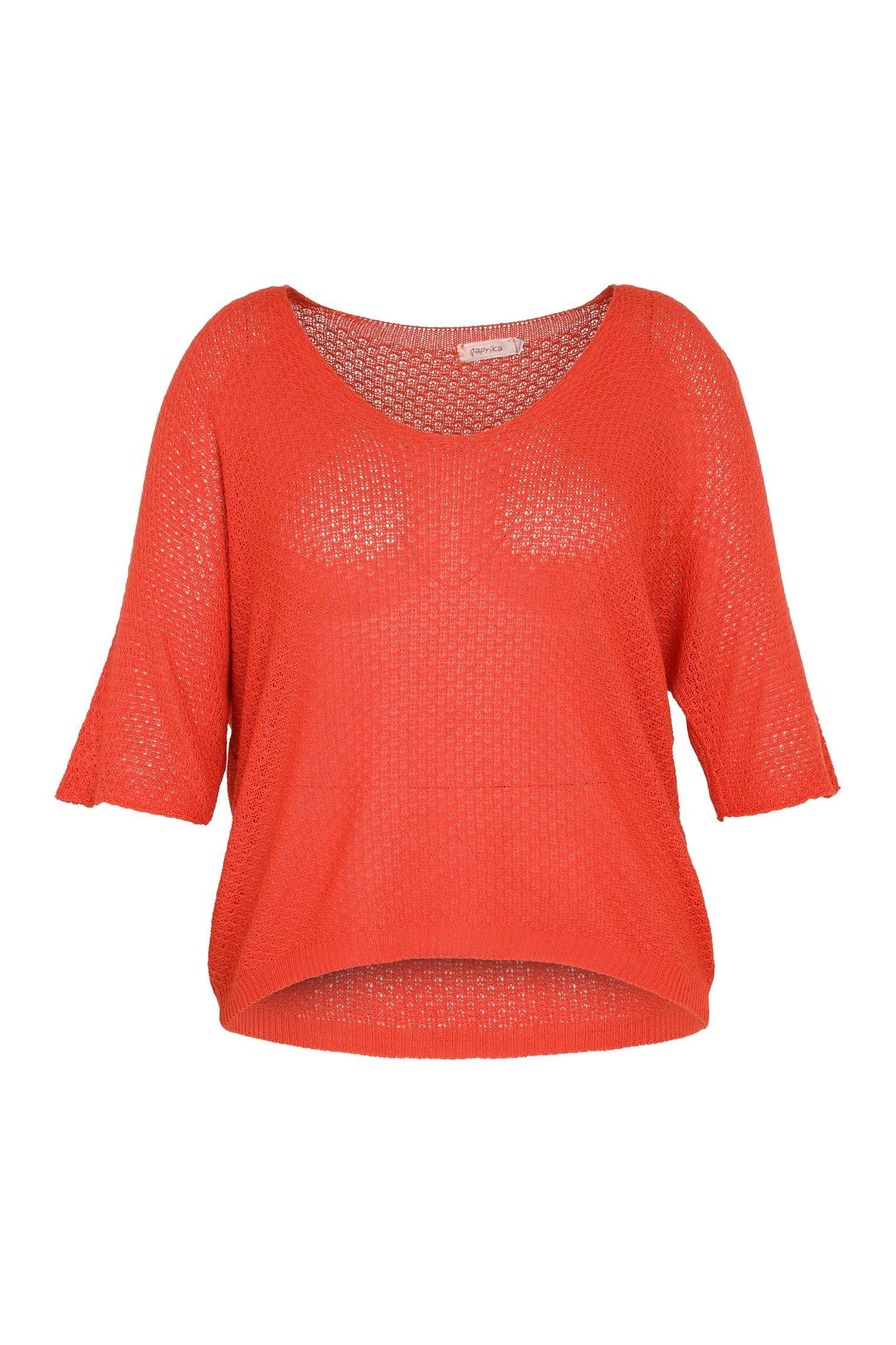 Orange Shirtbluse Paprika Pullover (1-tlg) Unifarbener Lockerer,