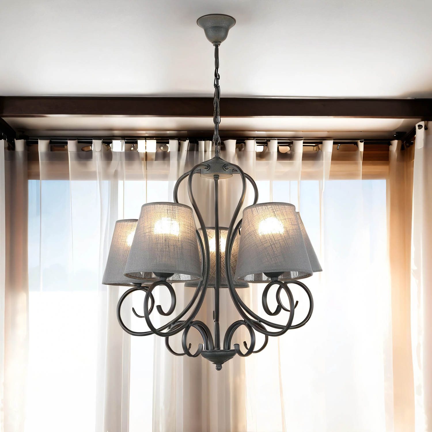Licht-Erlebnisse Kronleuchter PURAHT, ohne Leuchtmittel, Pendelleuchte Pendelleuchte Stoff Landhausstil Hängelampe Esstisch