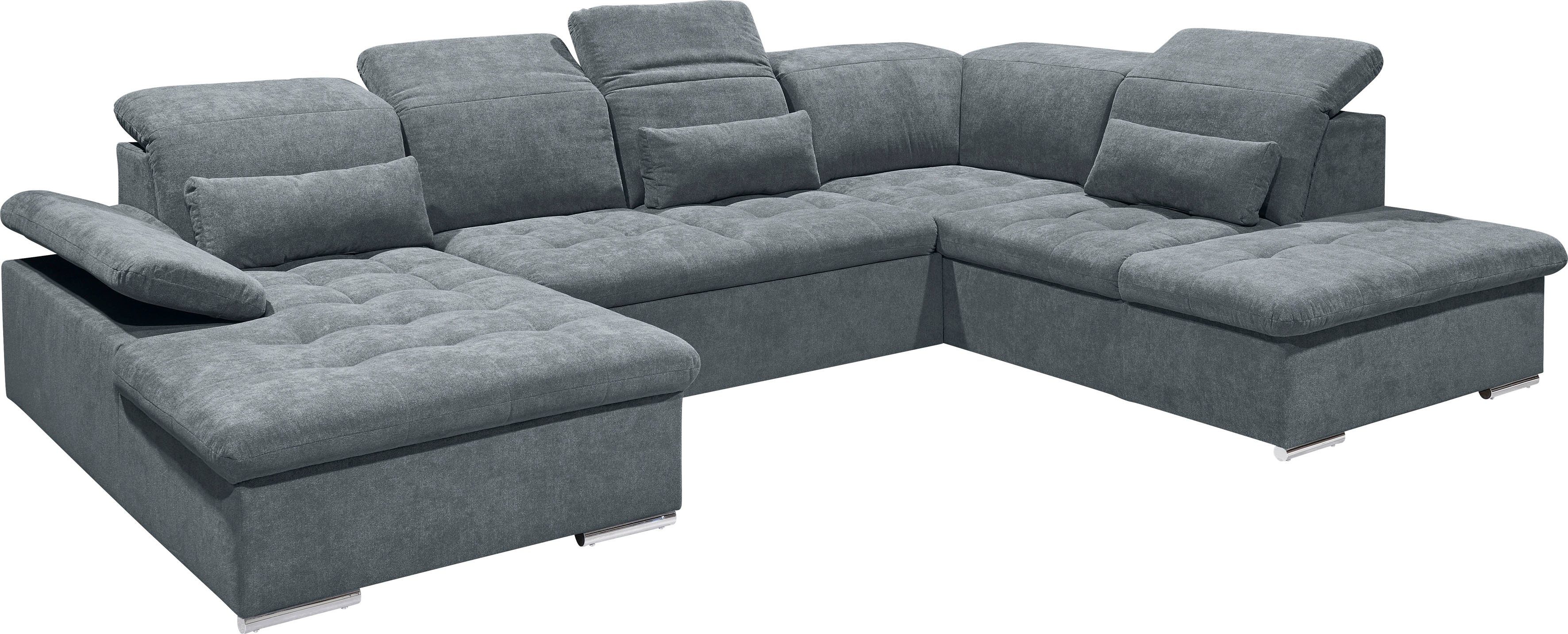 ED EXCITING DESIGN Wohnlandschaft Wayne U-Form mit Bettfunktion, Bettkasten, Arm- und Kopfteilverstellung & 3 Nierenkissen