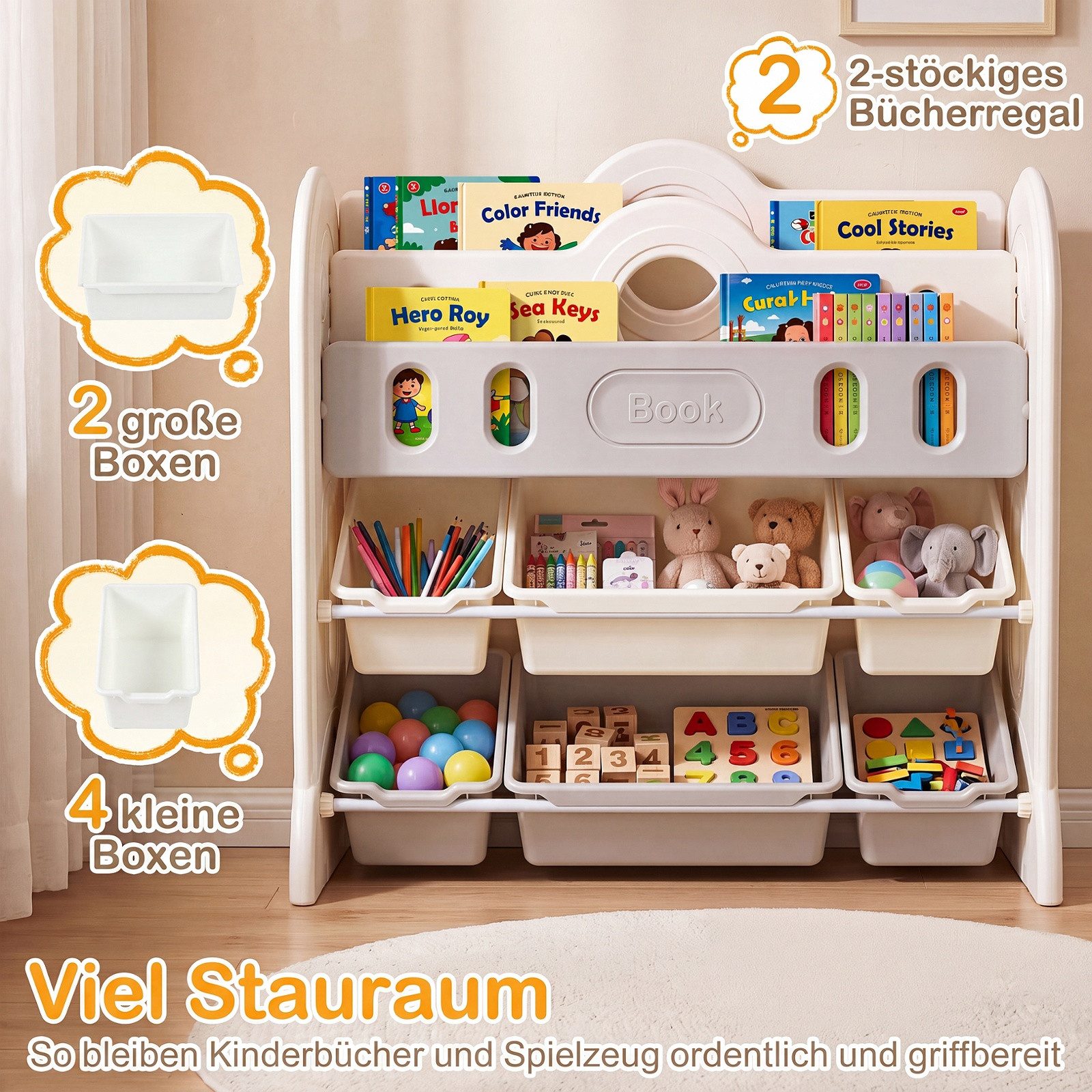 COSTWAY Kinderregal, Mit 6 herausnehmbaren Behältern, Weltraum-Design