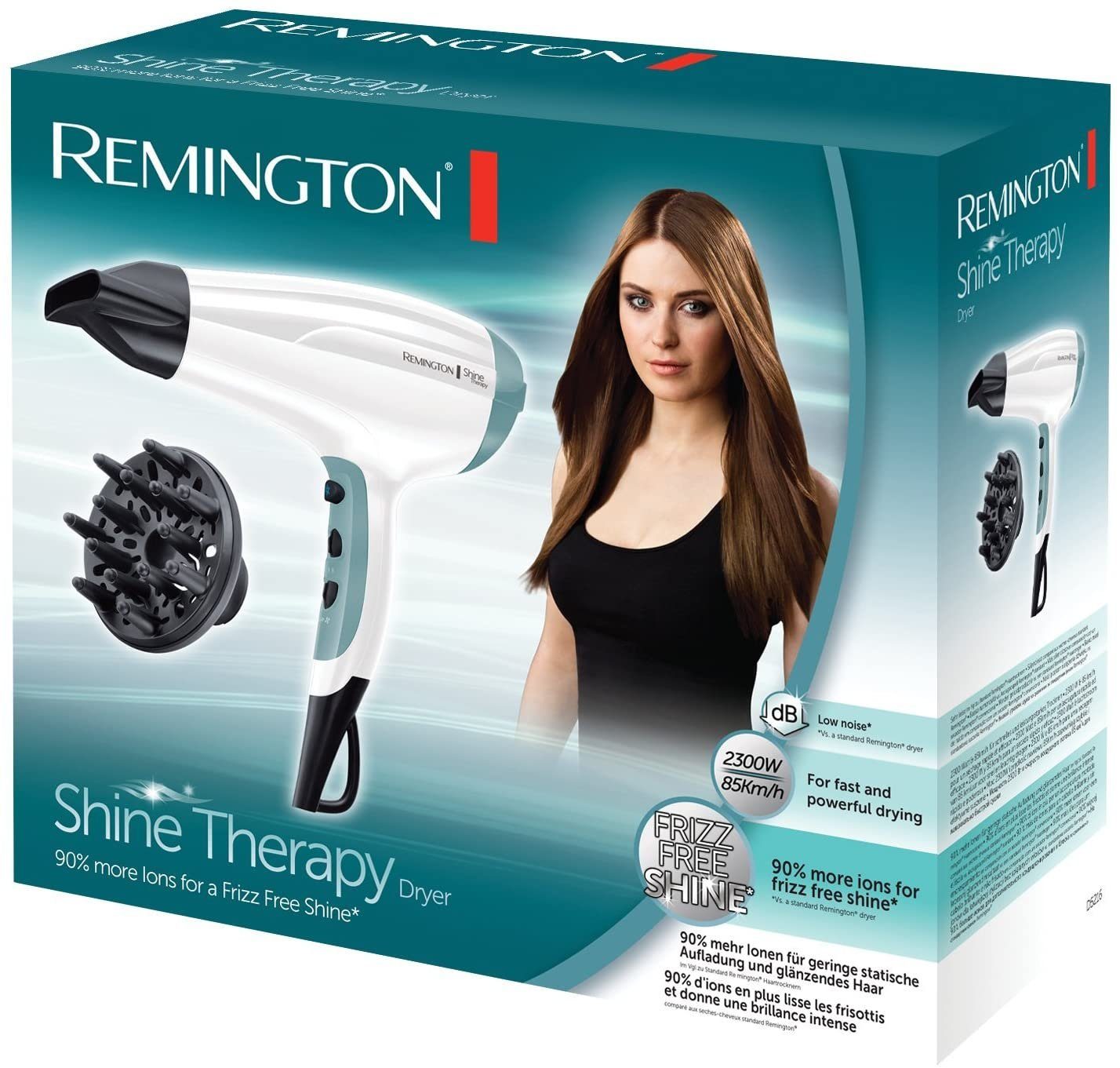 Remington Ionic-Haartrockner D5216 Shine Therapy Ionen 2300W Stylingdüse Diffusor weiß