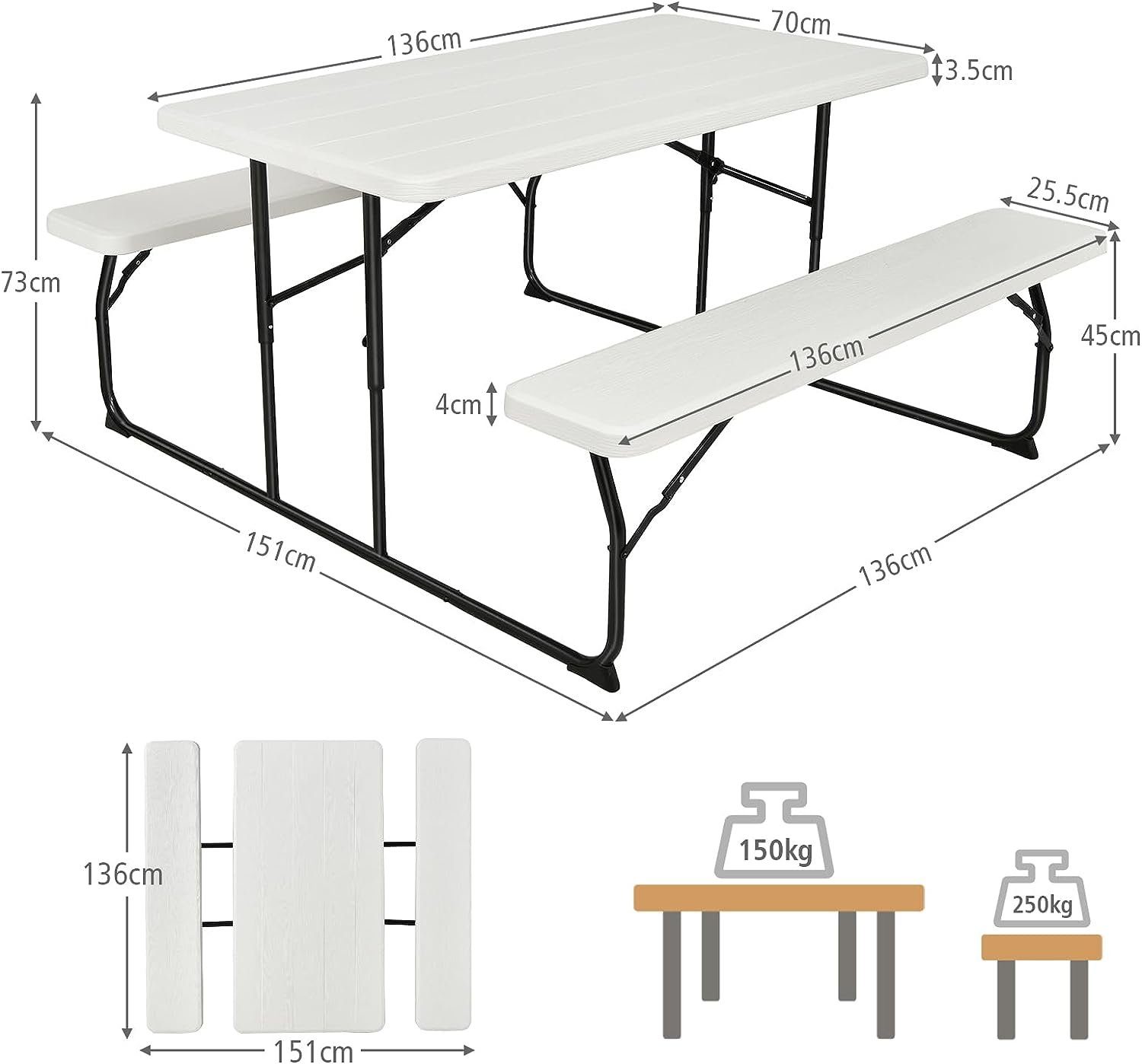 KOMFOTTEU Campingtisch Picknicktisch, für 4 Personen, 151 x 136 x 72 cm