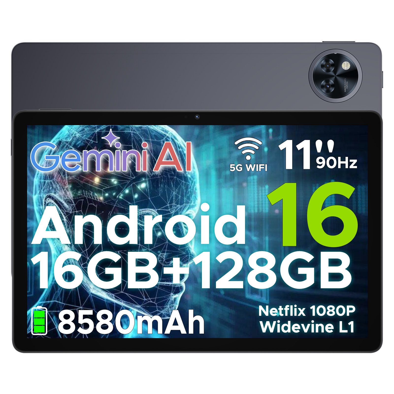 DOOGEE U11 Android Kinder Tablet 11 Zoll 8580mAh 4GB+128GB/2TB Gaming Tablet (11", 4 GB, Android 16, 13MP+5MP,Octa-Core Tablets PC 2.4G/5G WLAN /GPS/Face ID/OTG)