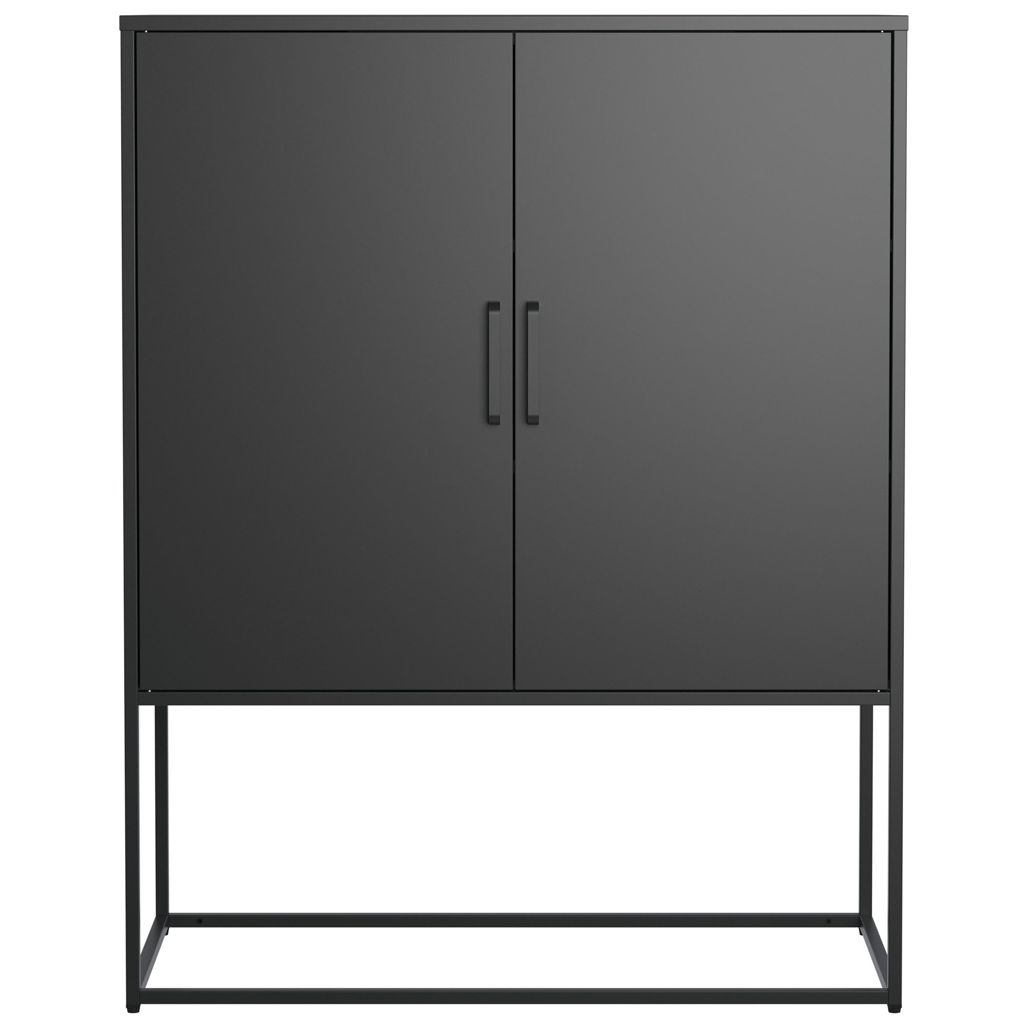 Rutaqian Anrichte Weiß/Schwar,Metall-Sideboard,Lagerschrank– 2 Regale,Freistehender, Stahlschrank,Magnettüren,H109 cm×B85cm×T40cm