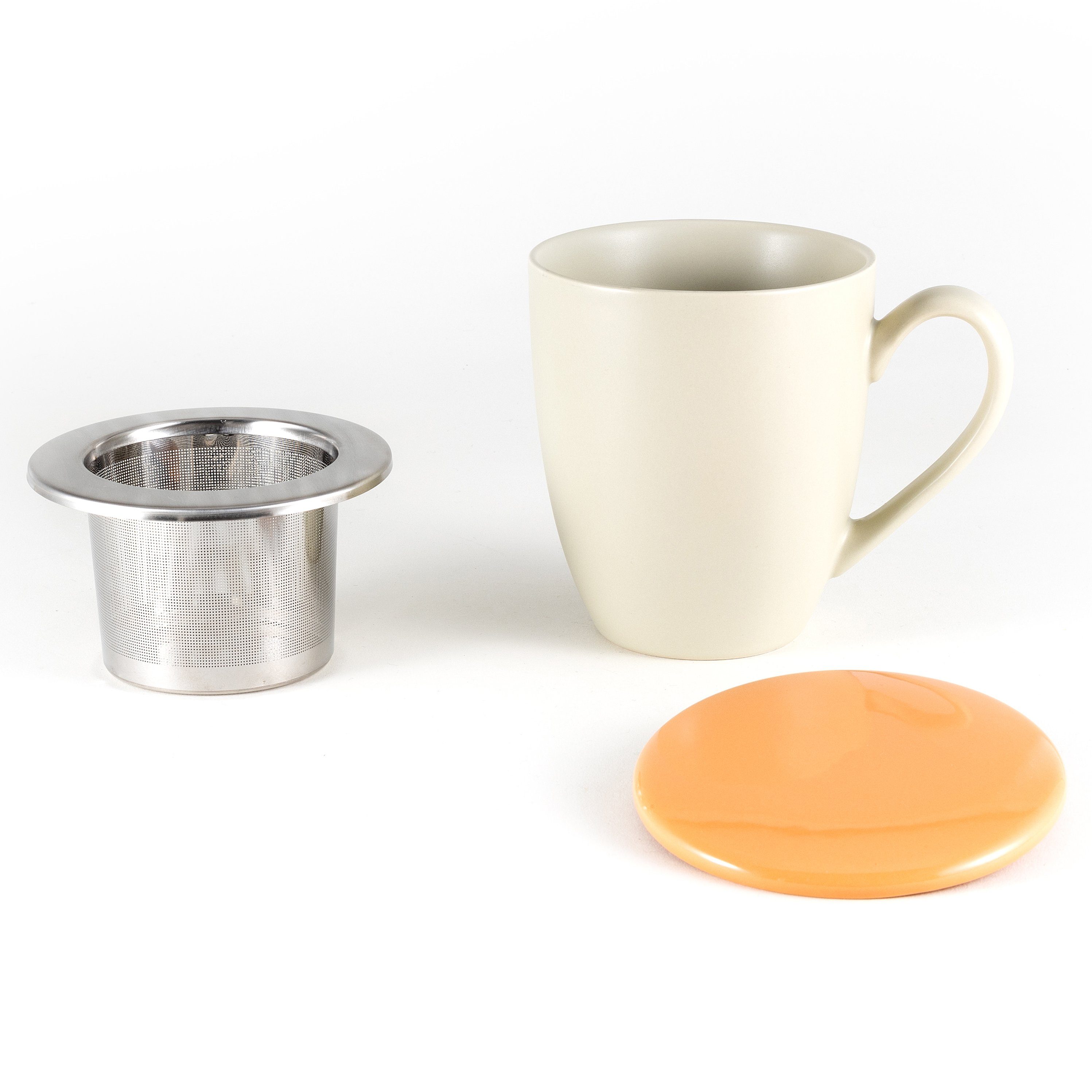 Hanseküche Tasse Teetasse mit Deckel und Sieb – XXL Teebecher 650ml, Keramik, mit Ultrafeinfilter, Thermoeffekt, Dickwandige Keramik Cremeweiß