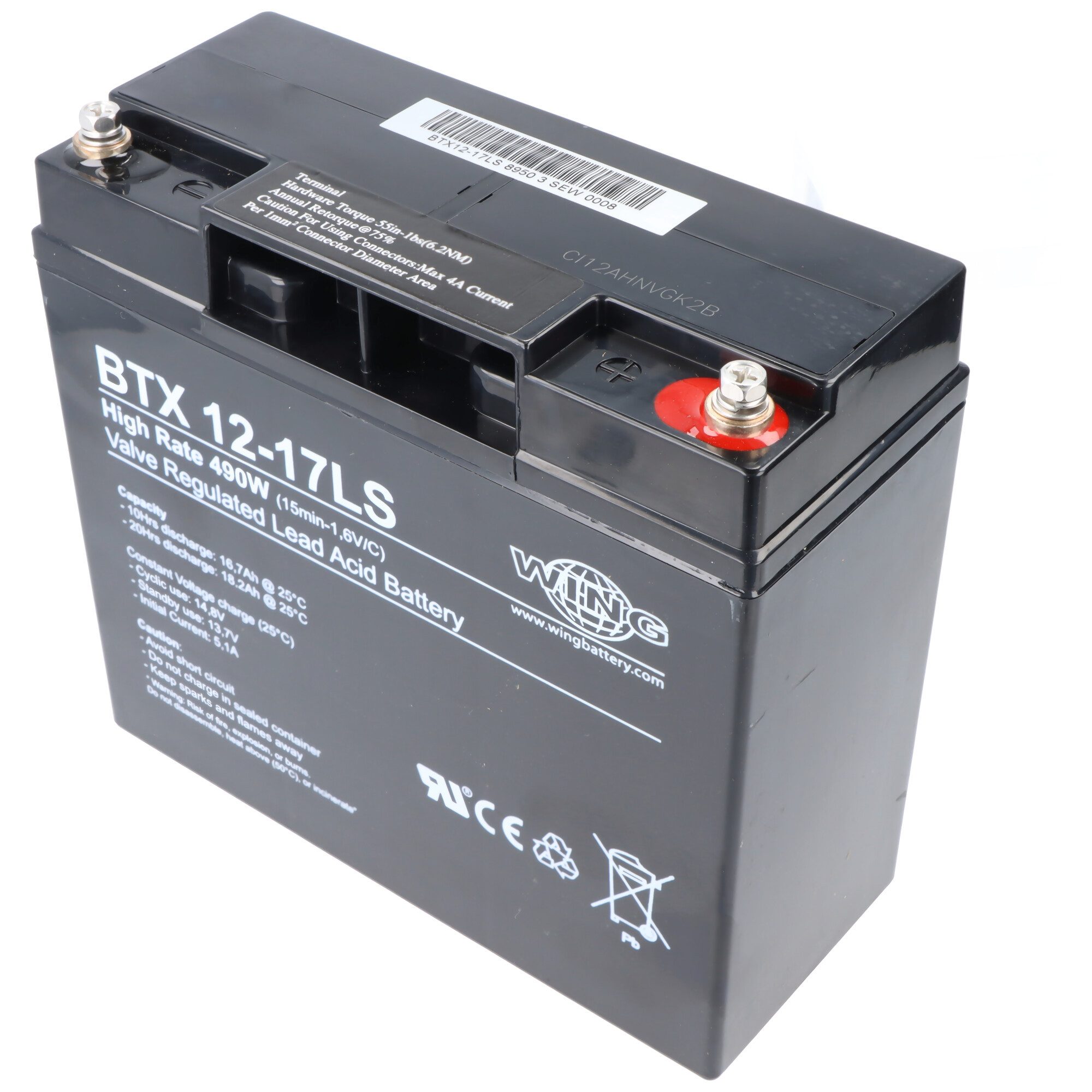 Wing Wing BTX12-17LS 12V 17Ah high rate hochstromfähig Bleiakku AGM Blei G Akku 17000 mAh (12,0 V)