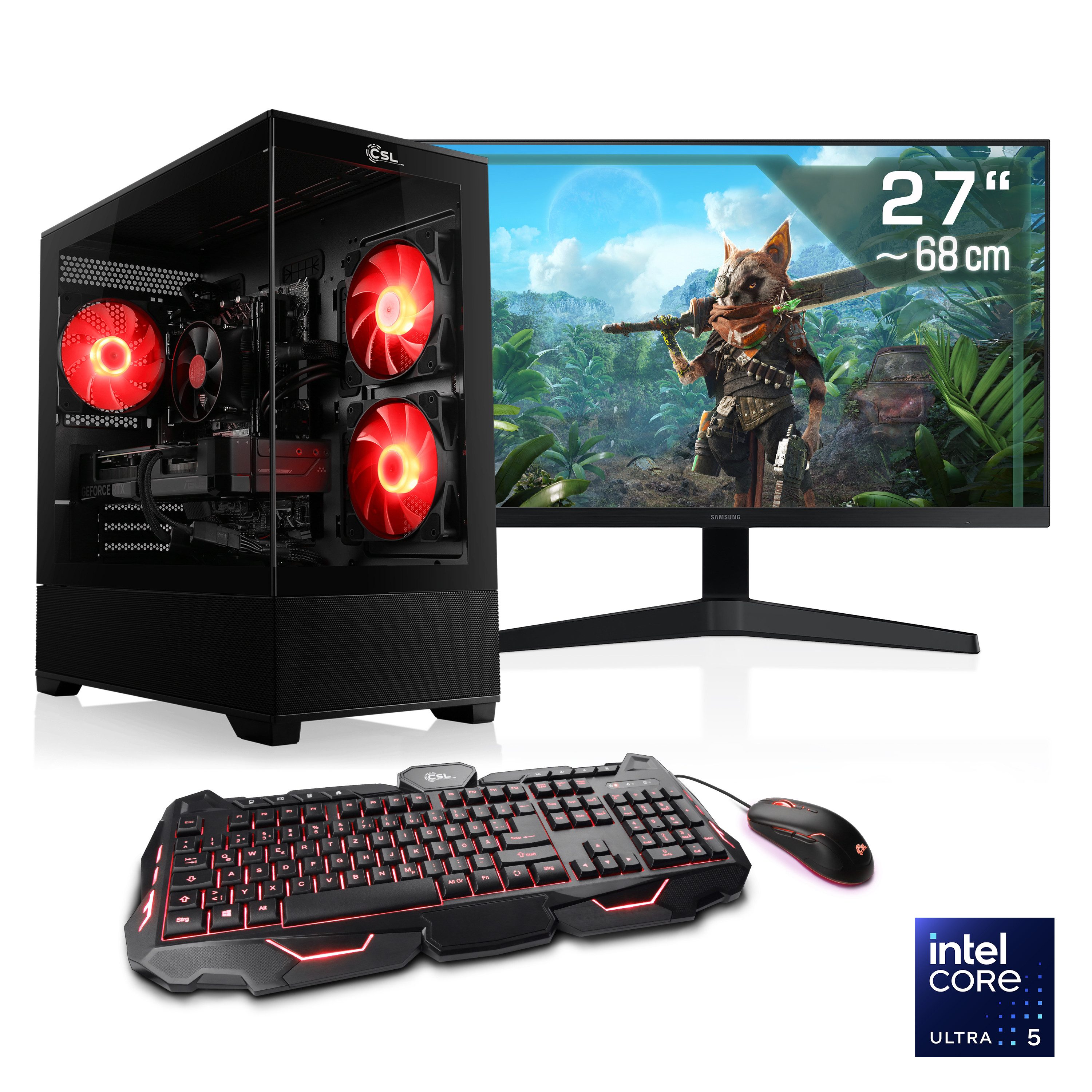 CSL AeroVision V24442 Gaming-PC-Komplettsystem (27", Intel® 225F, GeForce RTX 3050, 16 GB RAM, 500 GB SSD)