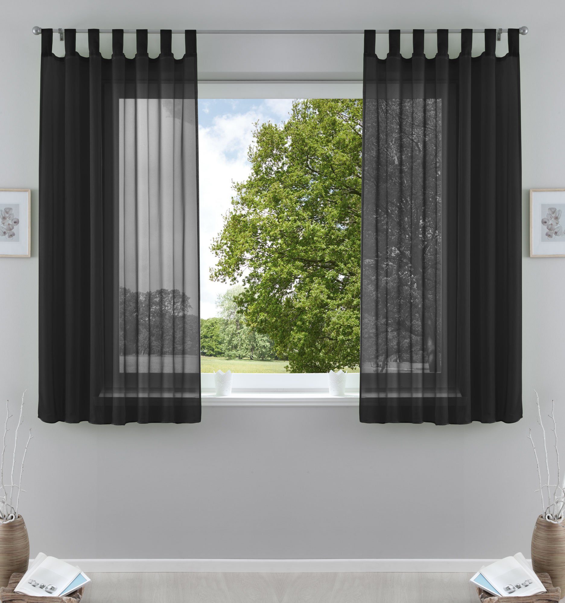 Gardinenbox Gardine (2 St), Schlaufen, transparent, Voile, Transparent Vorhang Set Voile Bleibandabschluss 61000CN