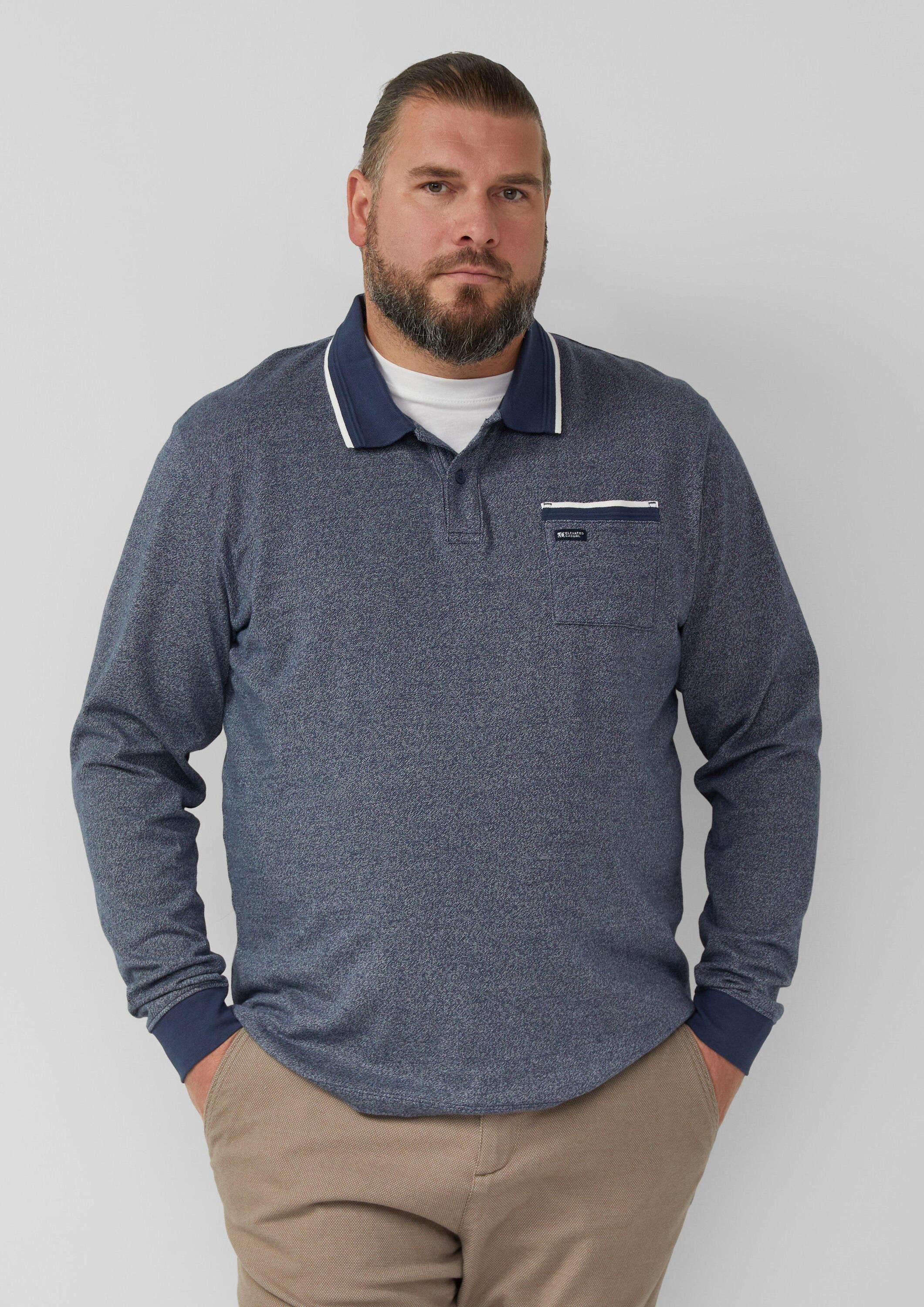 s.Oliver Langarmshirt Polo-Shirt Langarm-Polo mit Bündchen in Melange-Optik