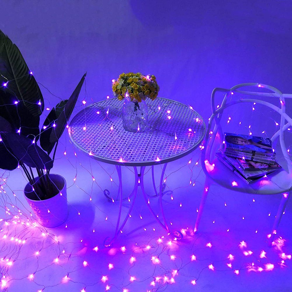 Lichternetz Lila LED Lichternetz Geburstag Netz Lichtervorhang,Lichterkette MUPOO 8 Modi,IP44 Party, Halloween, Wasserdicht,für mit Weihnachten, Fernbedienung,