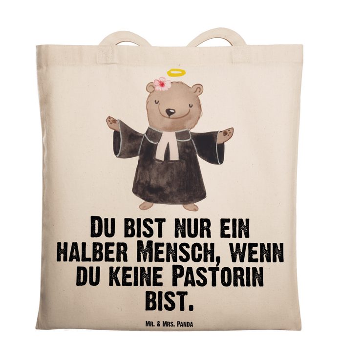 Mr. & Mrs. Panda Tragetasche Pastorin mit Herz - Transparent - Geschenk Kirche Kollegin Beutelt (1-tlg)