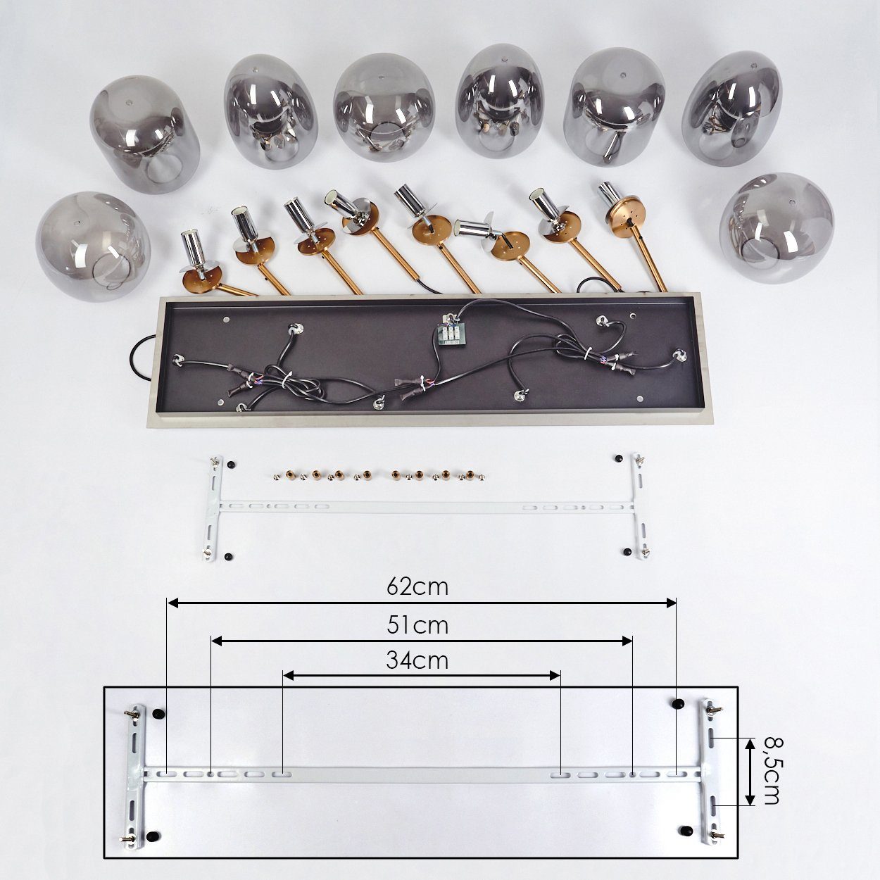 Hängelampe Design, Messingfarben/Rauchfarben, 8xE14 Leuchtmittel, aus »Ambrogio« max. Höhe Deckenleuchte 120cm, im modernen hofstein in Hängeleuchte ohne Metall/Glas