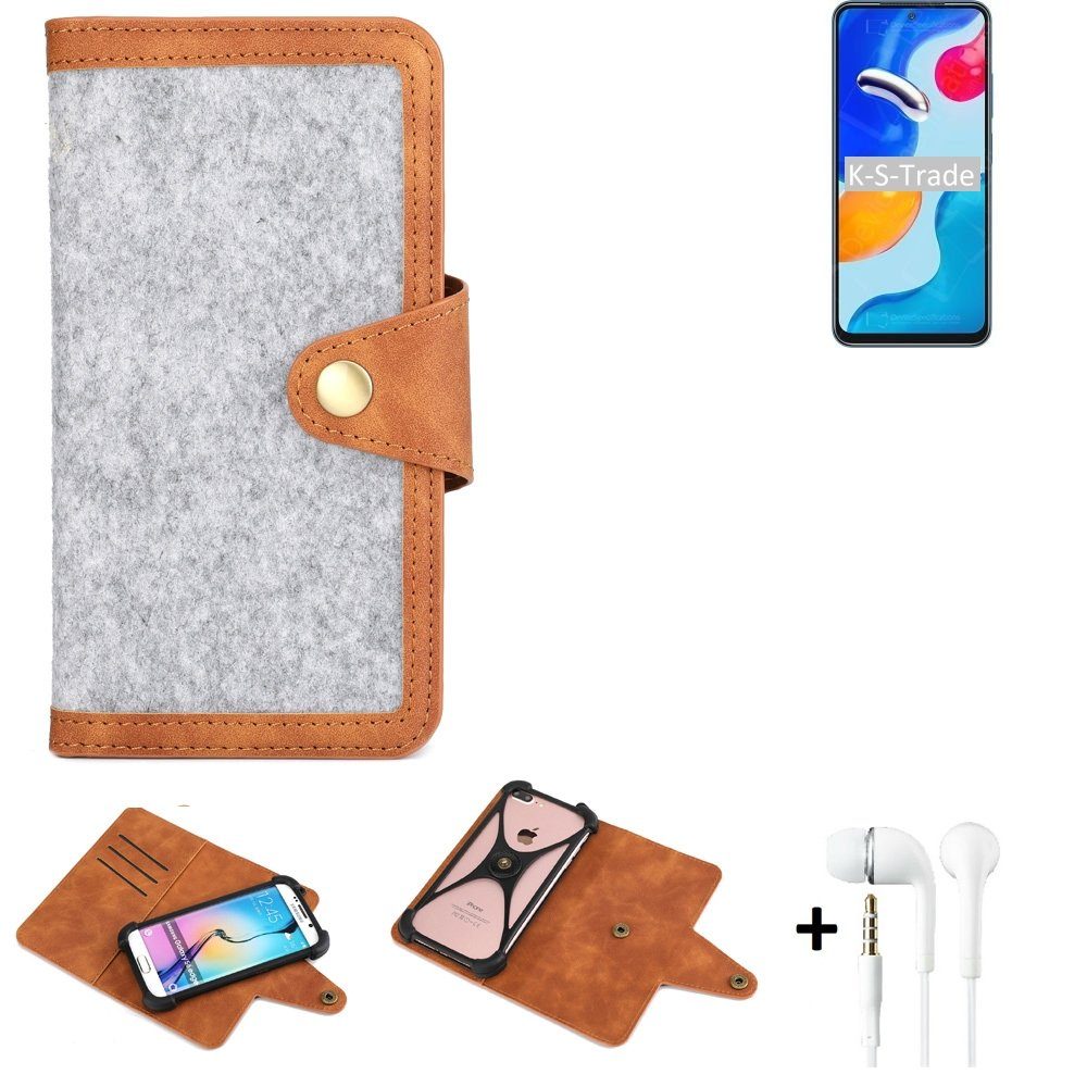 K-S-Trade Handyhülle für Xiaomi Redmi Note 11S Global, Handyhülle + Kopfhörer Schutzhülle Filz Hülle Kunstleder