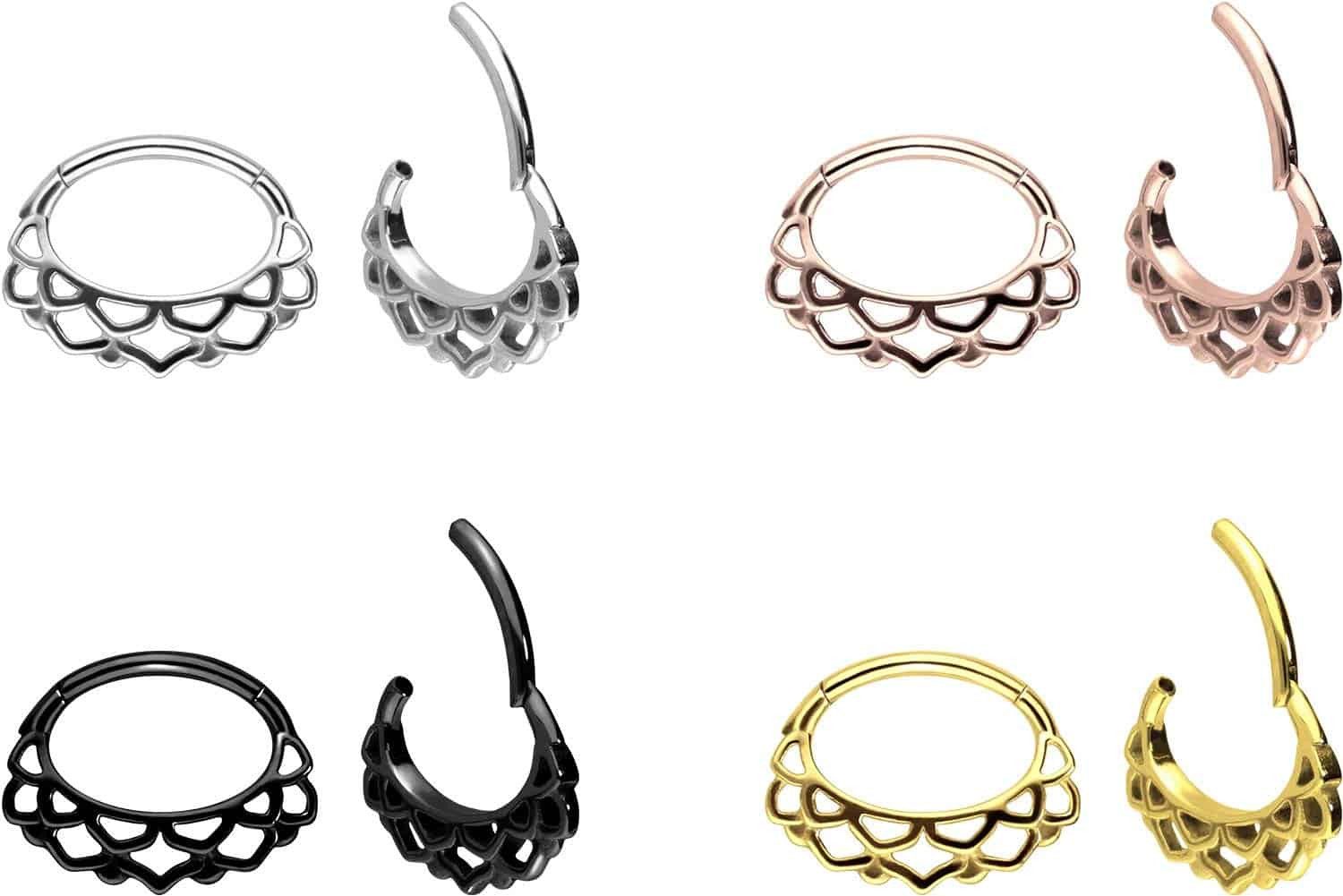 PIERCINGLINE Nasenpiercing Chirurgenstahl Segmentring Clicker ORIENTALISCHES DESIGN Ohrpiercing (Clicker, 1-tlg), Ohrpiercing für Conch, Helix, Tragus, Daith, Lobe