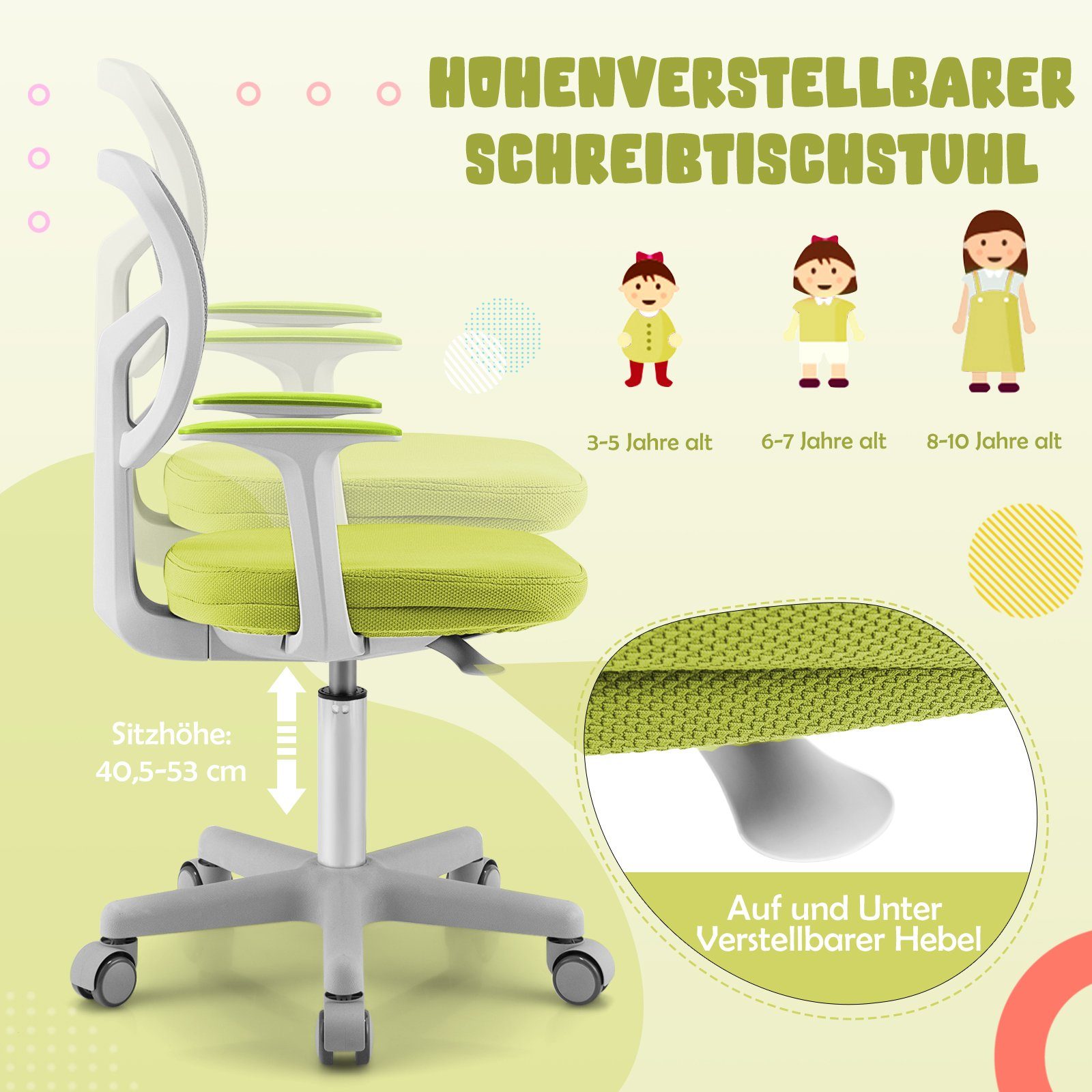 COSTWAY Drehstuhl Kinder Schreibtischstuhl, höhenverstellbar, von 3-10 Jahr günstig online kaufen