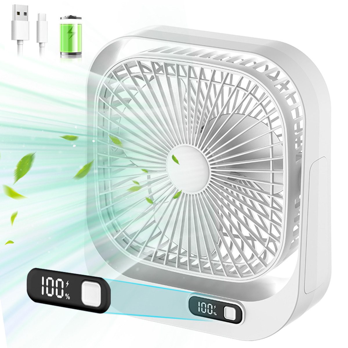 Tischventilator Tischventilator Mini USB-Ventilator tragbar Heim-Tischventilator weiß