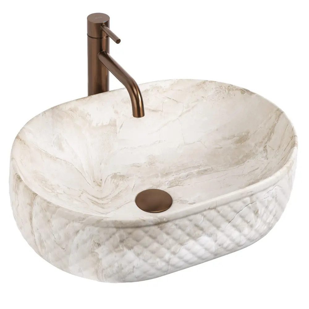 wohnwerk.idee Aufsatzwaschbecken Waschbecken oval Keramik Design Badwaschbecken mit Struktur modern