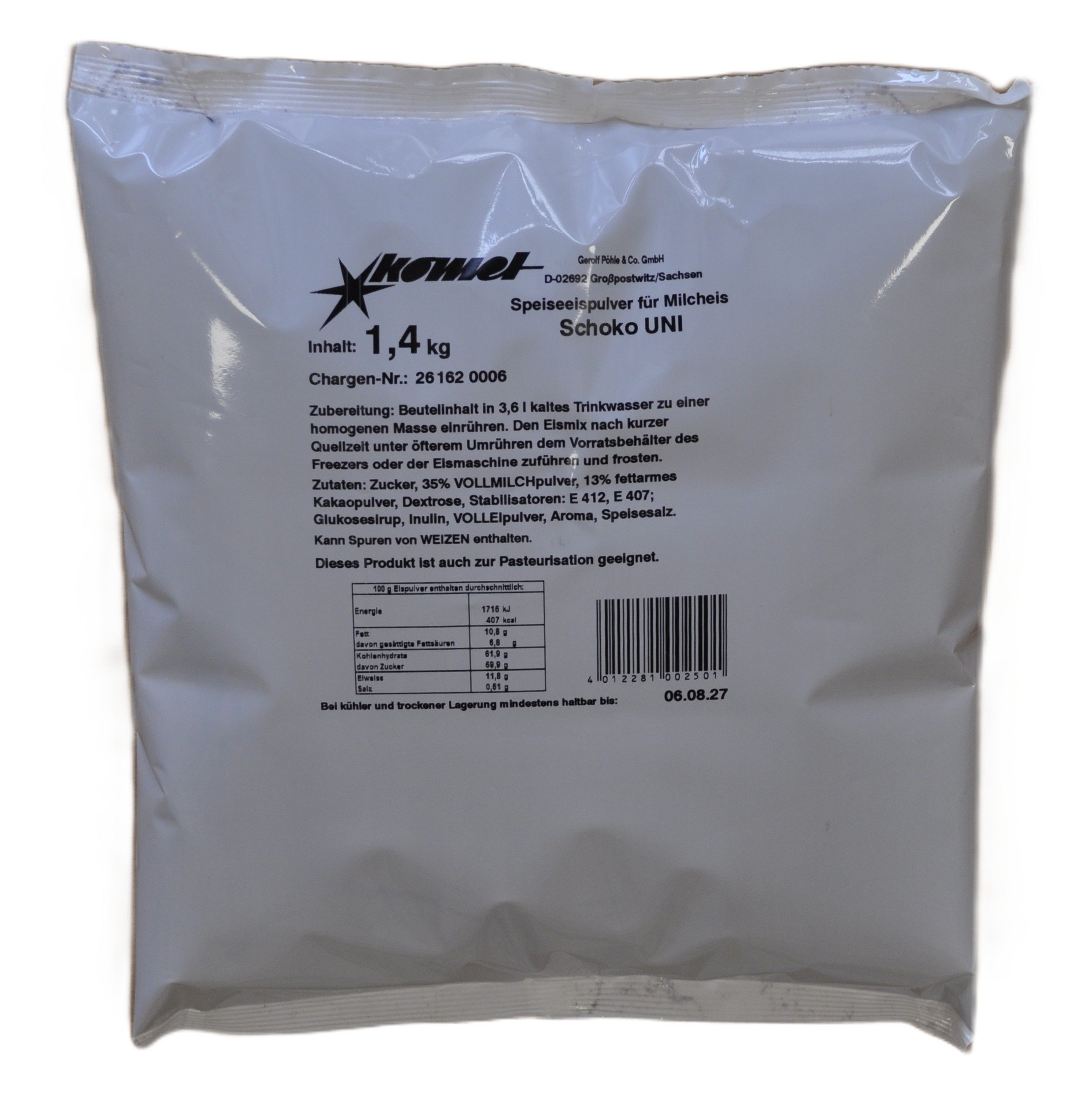 Komet Dessertpulver Schoko "Uni" 1,40 kg, 1400 g, Eispulver Softeispulver Speiseeispulver Eismaschine