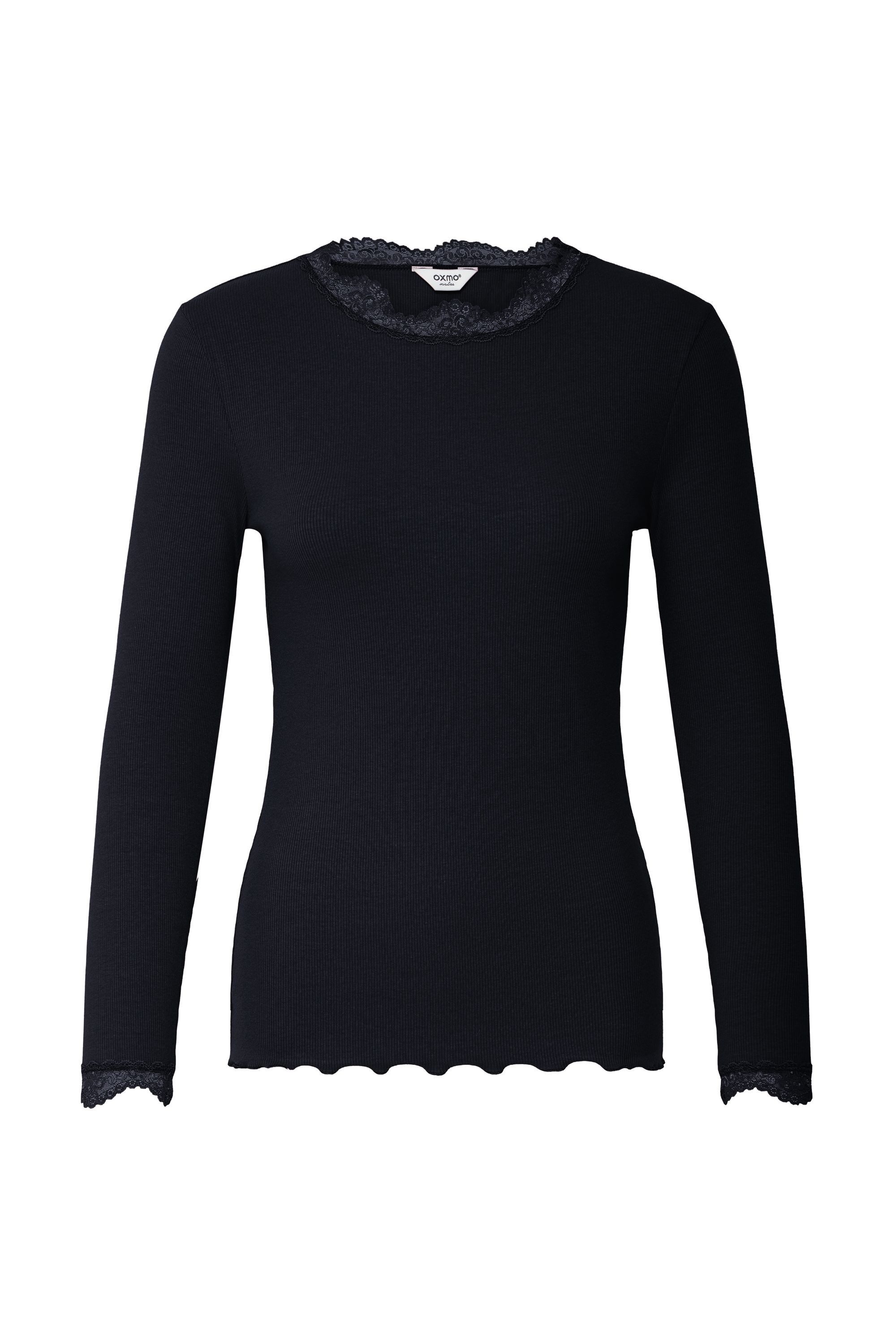 OXMO Langarmshirt OXNSuna Rib Longssleeve mit Spitzen Details