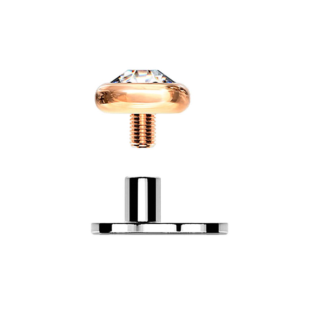 Taffstyle Piercing-Implantat Dermal Titan Innengewinde Kristall Aufsatz Rosegold Clear 1,2mm x 4mm (Skindiver Stab Hautpiercing Unter der Haut Surface Piercing Implantat), Hautanker Implantatqualität Skinplate Microdermal Transdermal Set