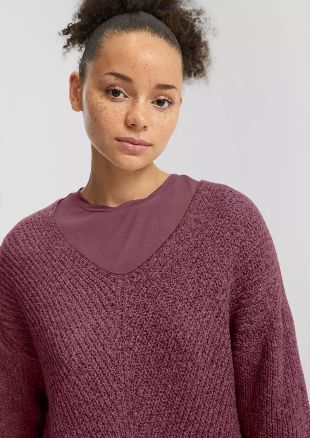 QS V-Ausschnitt-Pullover Pullover (1-tlg) Melierter Pullover mit überschnit günstig online kaufen