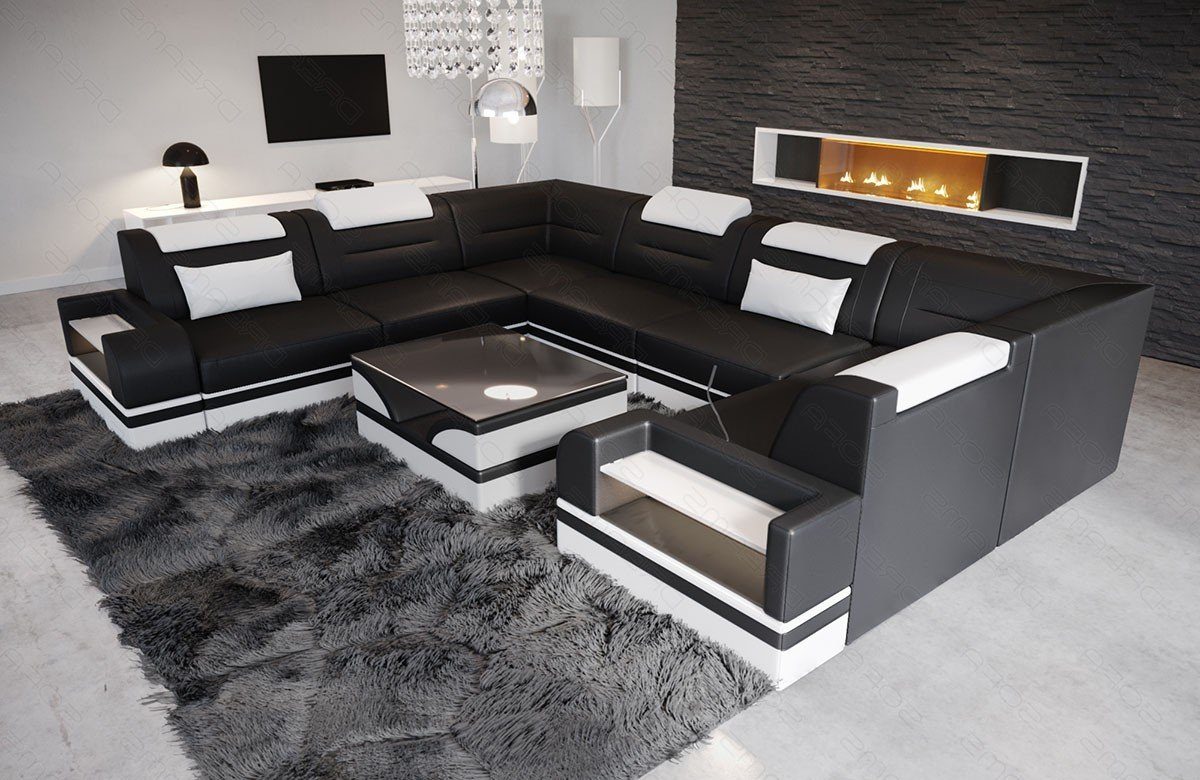 Sofa Couch Dreams Bettfunktion Trivento mit Wohnlandschaft Sofa Ledersofa, Designer Leder Form U wahlweise