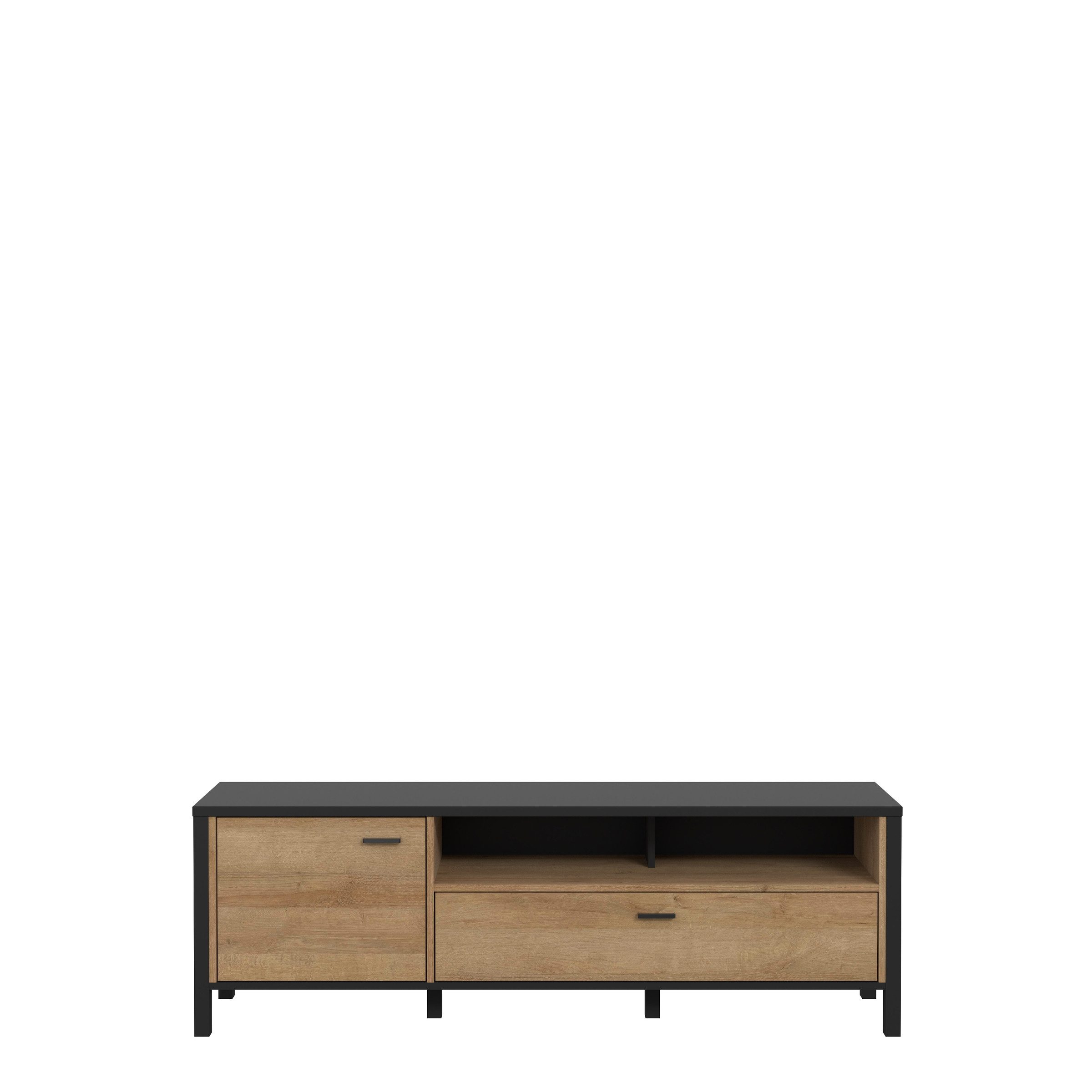 freiraum Lowboard HIGH ROCK, Schwarz/ Riviera Eiche Dekor mit Schublade - 151,3x49,9x40,2cm (BxHxT)