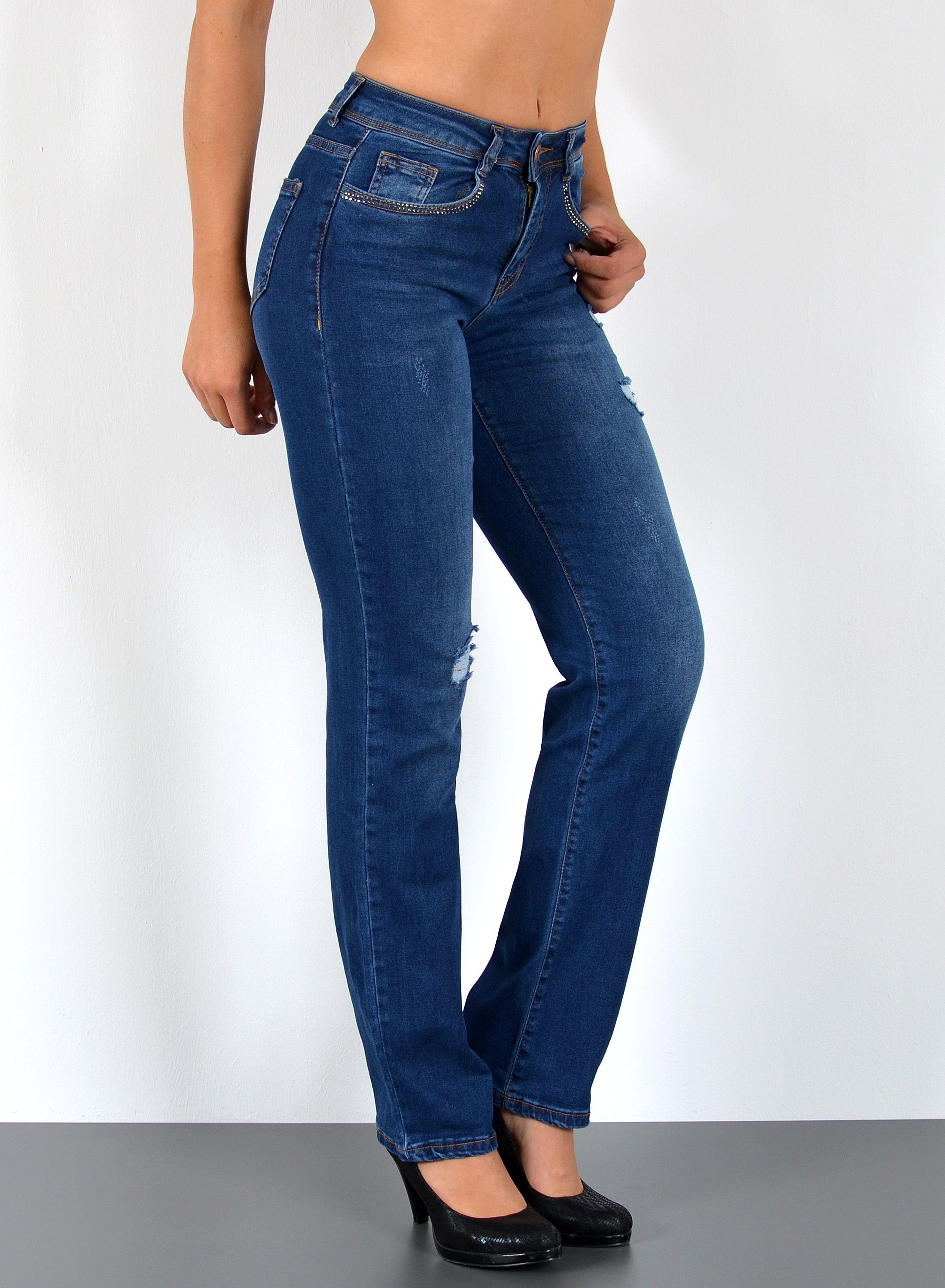 ESRA Straight-Jeans Stretch-Jeans Damen High Waist Jeans Straight Leg Hose Regular G3 Straight Fit Jeans Damen High Waist Gerade Schnitt Jeans bis Übergröße – Bild 3 von 5