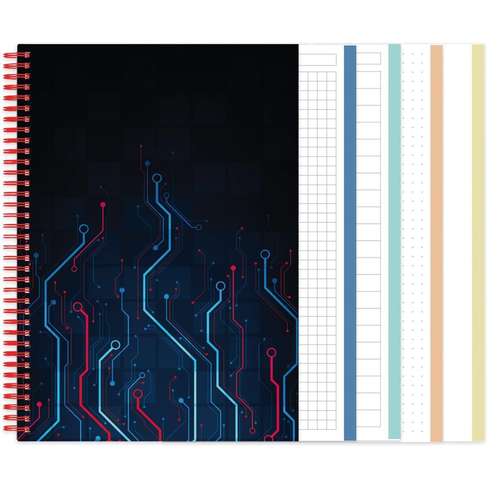 RNK Verlag Notizbuch Spiral-Notizbuch Network DIN A5 4-in-1 mit 4 Lineaturen, 4 Lineaturen, 100 Blatt, Spiralbindung, Hardcover