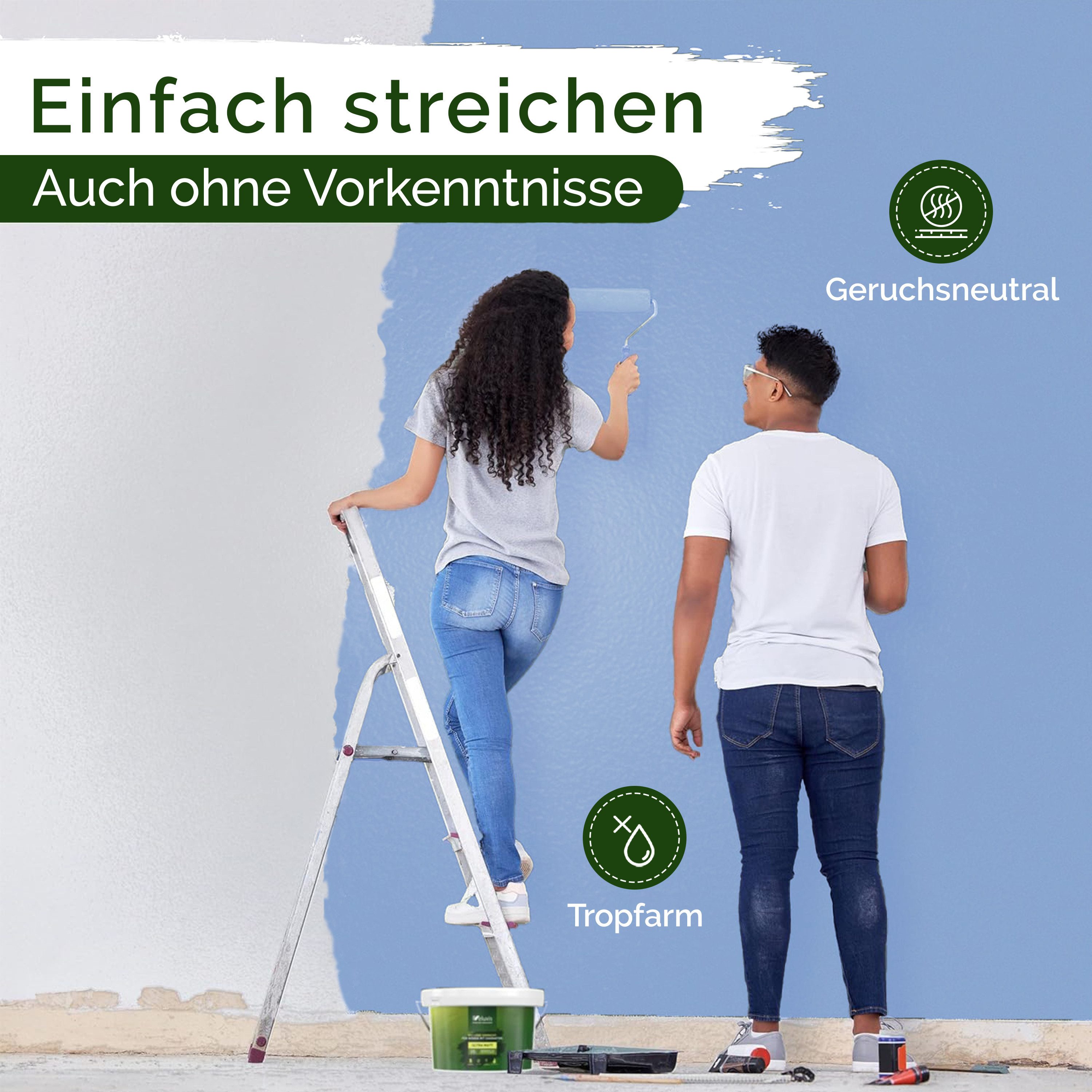 Veluxis Wandfarbe Veluxis® Wandfarbe Universal, Deckkraft-Klasse 1, Streifenfrei, tropfarm & VOC-frei