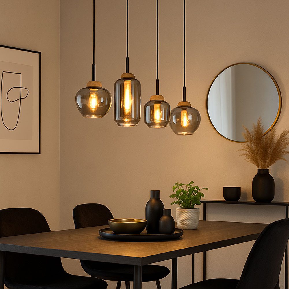 GLOBO LIGHTING Hängeleuchte, Leuchtmittel nicht inklusive, Pendelleuchte Hängeleuchte Wohnzimmerlampe 4-Flammig Rauchglas