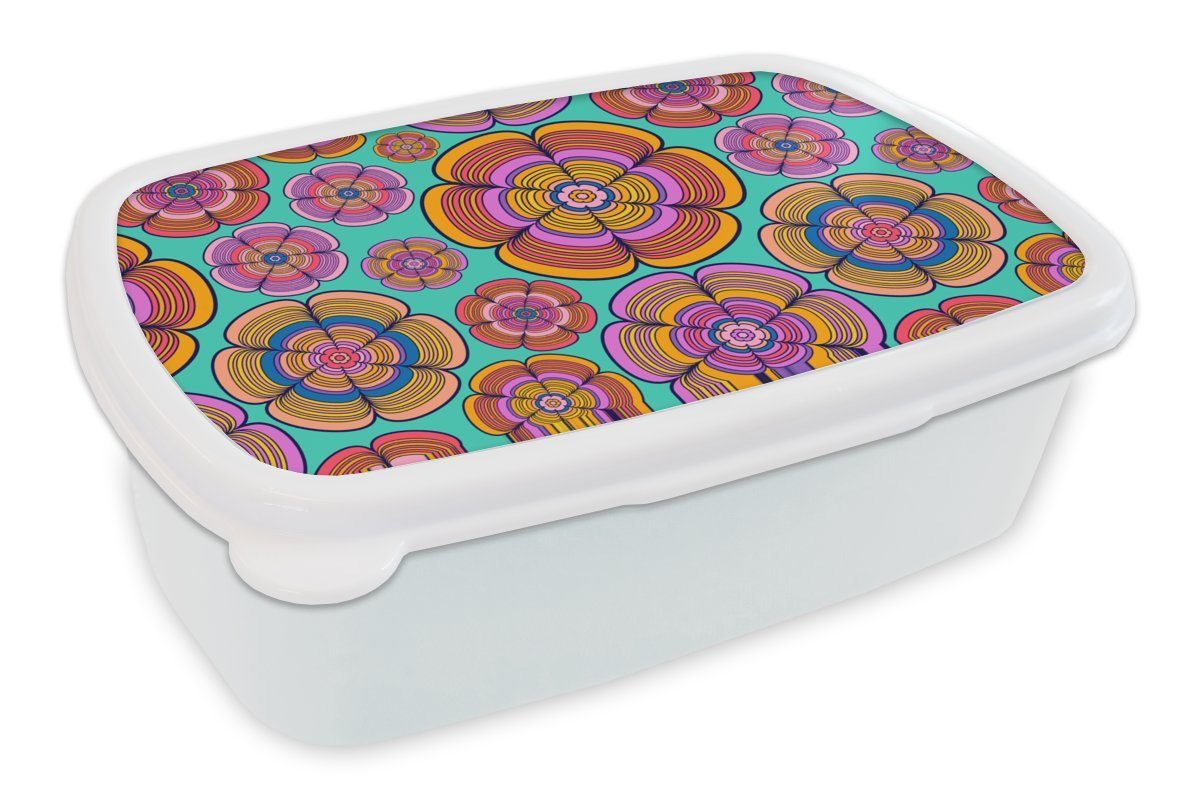 MuchoWow Lunchbox Design - Flower Power - Farben, Kunststoff, (2-tlg), Brotbox für Kinder und Erwachsene, Brotdose, für Jungs und Mädchen weiß
