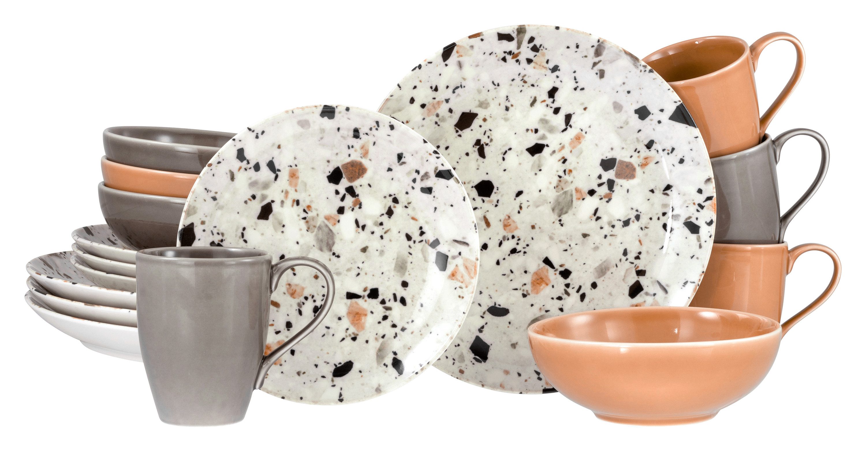 CreaTable Kombiservice Terrazzo Mix (16-tlg), 4 Personen, Steinzeug