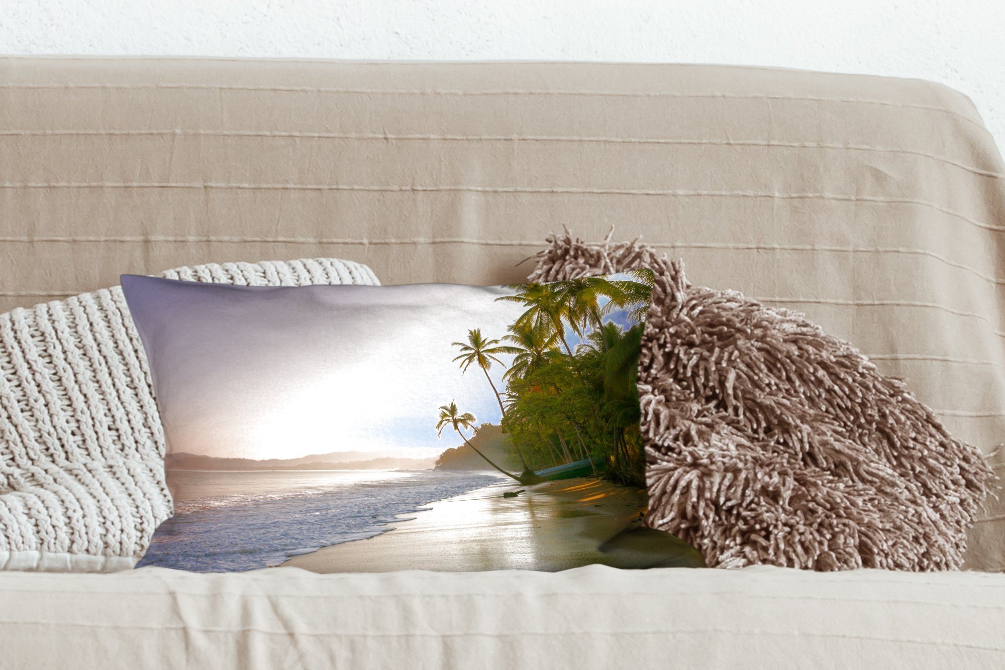 MuchoWow Dekokissen Strand - Zierkissen, mit Dekokissen Füllung, Schlafzimmer Dekoration, Wohzimmer Tropisch, Sonnenuntergang 