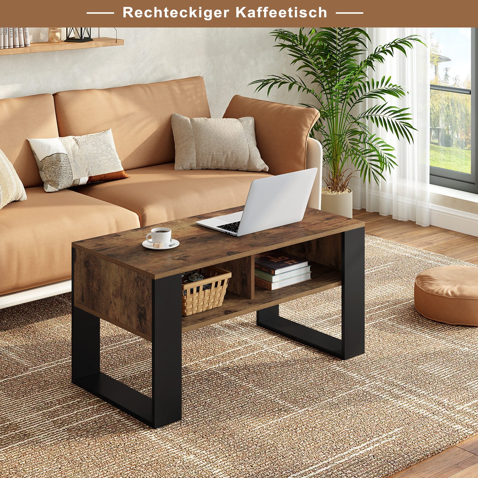 Woltu Wohnzimmertisch (1-St), modern, Couchtisch, 2 offene Fächer günstig online kaufen