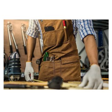 yozhiqu Schweißerschürze Tischlerschürze, robuste Werkzeugschürze aus Segeltuch mit Taschen, Für Frauen Männer Zimmermann Mechaniker Messermacher geeignet