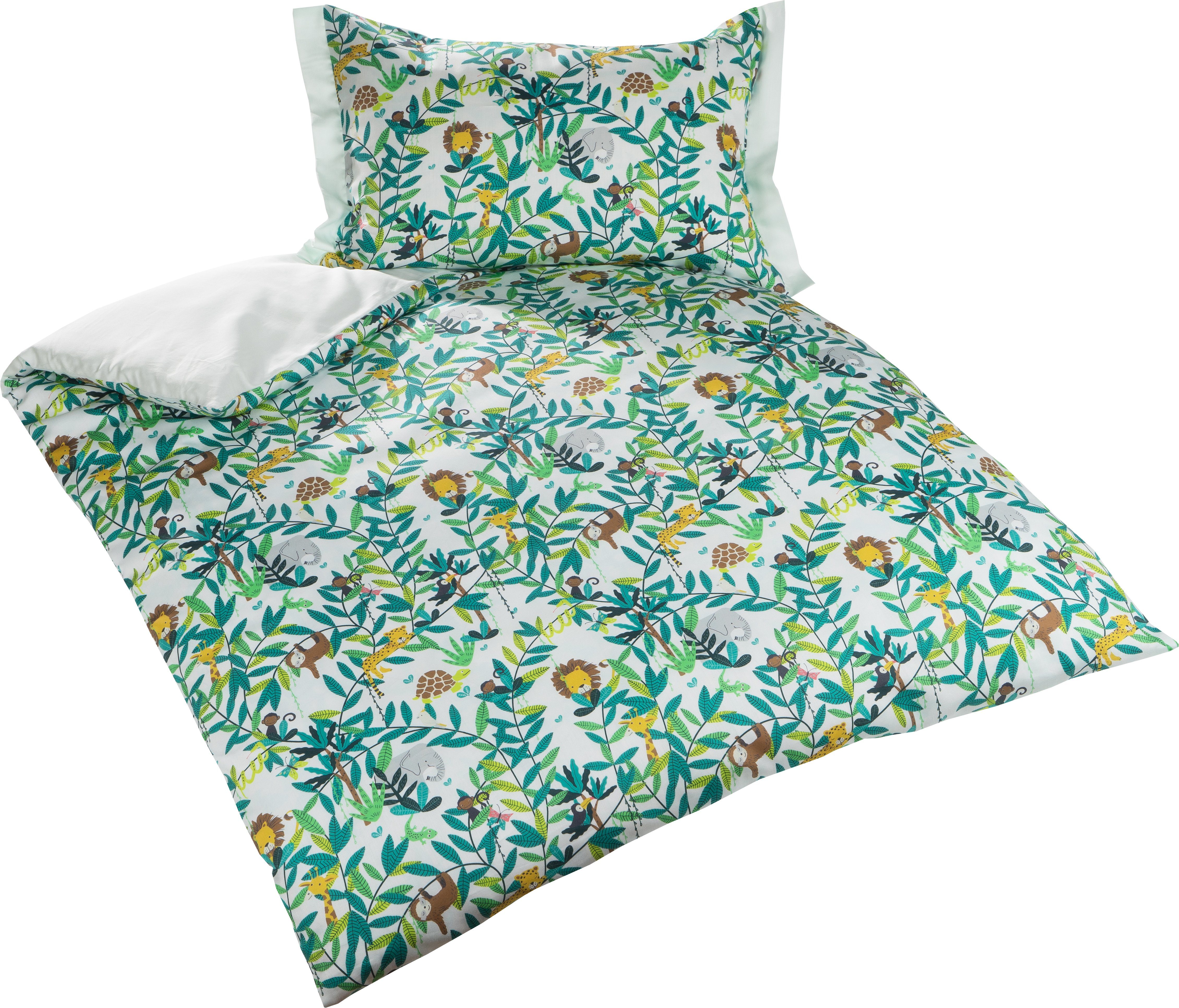 BETTWAESCHE-MIT-STIL Bettwäsche Mako Satin Kinder Bettwäsche Dschungel, Mako-Satin, 2 teilig