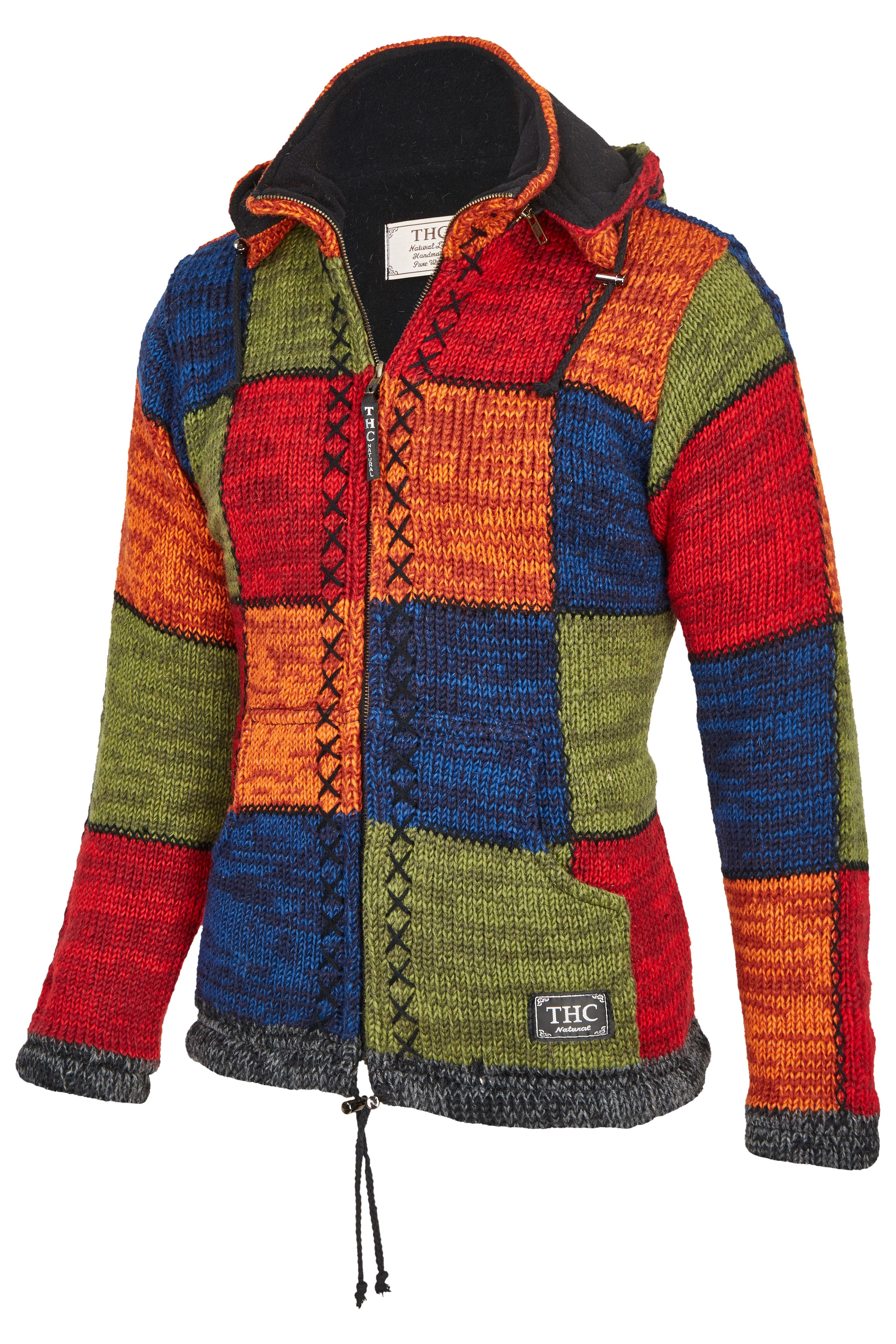 THC Natural Line Strickjacke Schafwollstrickjacke bunte Quadrate 814 (1 Stü günstig online kaufen