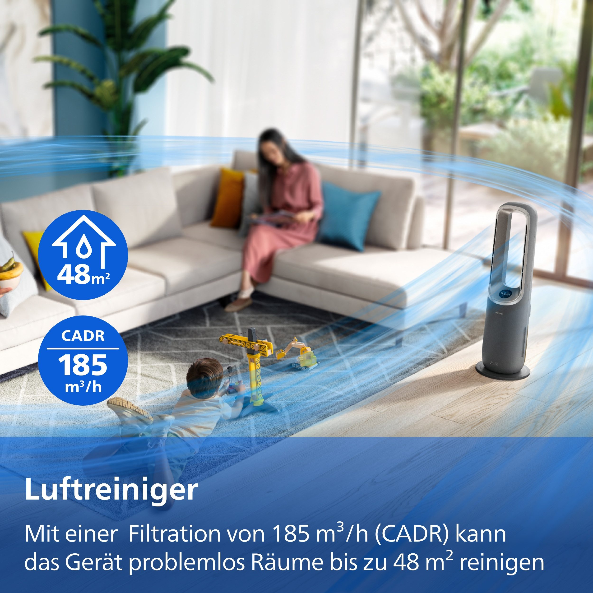 Philips Luftreiniger AMF970/10 AirPerformer 4-in-1, Reinigen, Kühlen, Heizen & Befeuchten, für 48 m² Räume, mit App-Verbindung, Fernbedienung