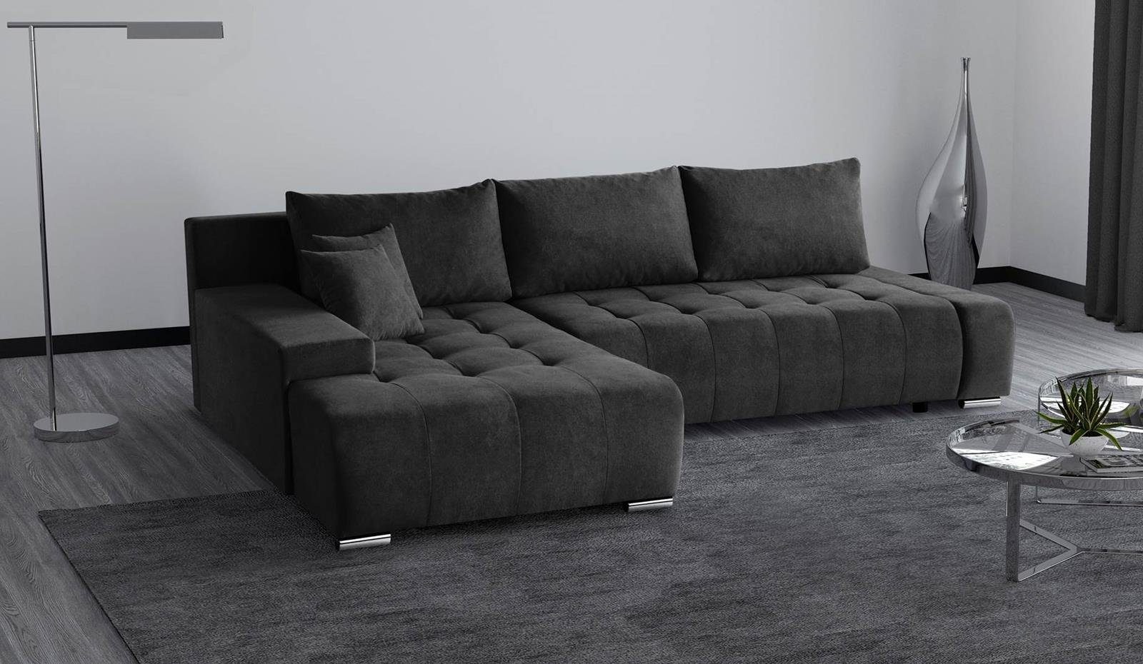 Bettkasten 18) Anthrazit DRACO Beautysofa Ecksofa mit Wohnzimmer Schlaffunktion, Couch Sofa Ecksofa (aston