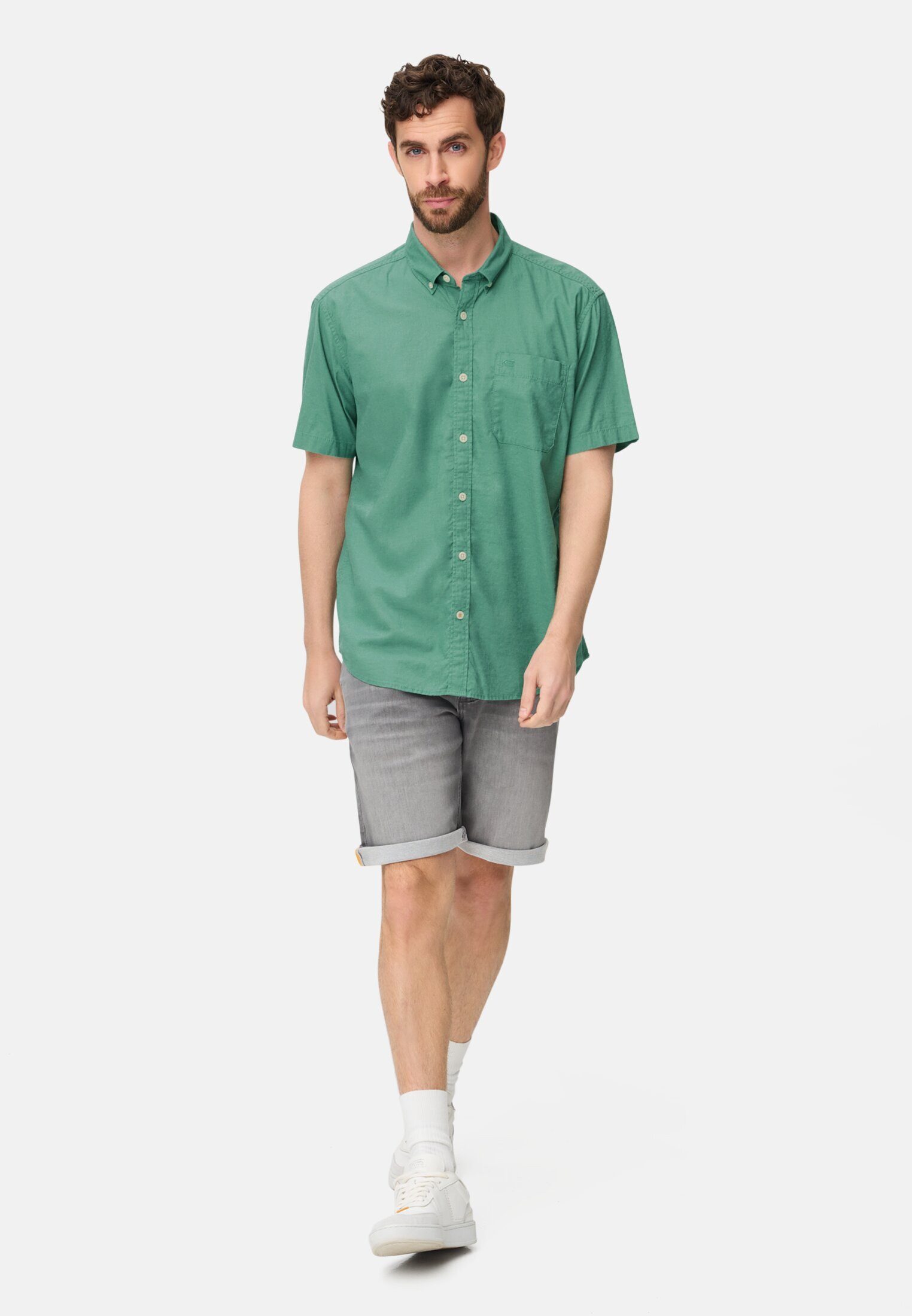 camel active Kurzarmhemd aus Leinenmix Kurzarm Button-Down