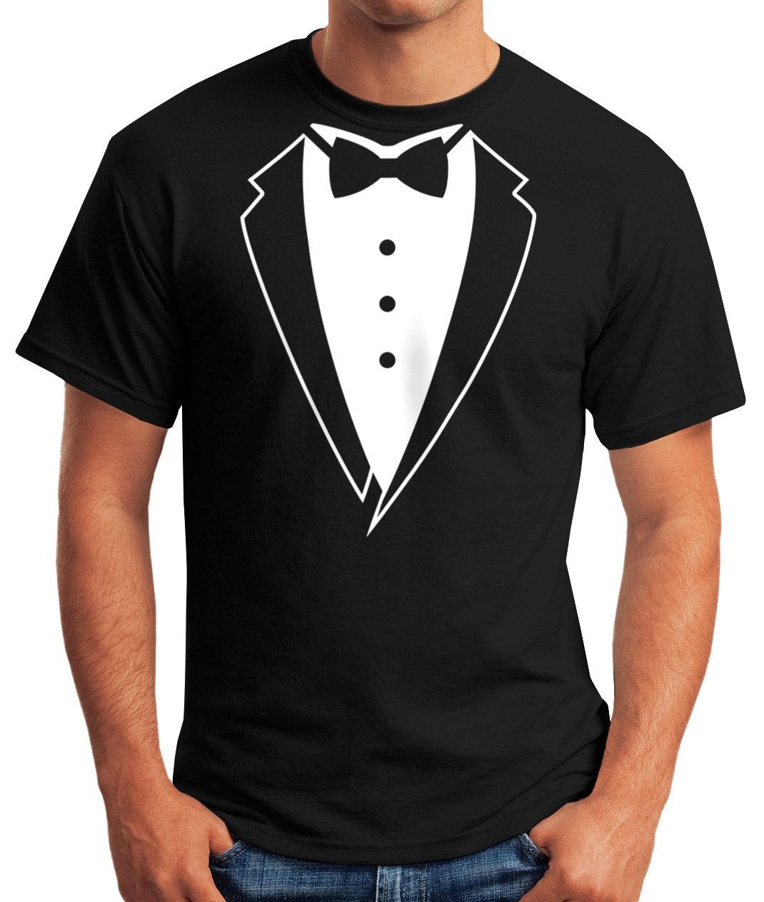 MoonWorks Print-Shirt Anzug T-Shirt Smoking Tuxedo Anzug Aufdruck Fun-Shirt Moonworks® mit Print