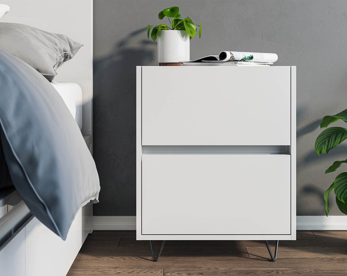 Posseik Waschtisch-Set Nachttisch FAVIER 50 x 65cm, 2 Schubladen, weiß-hochglanz, (Sideboard, 1-St., Sideboard)