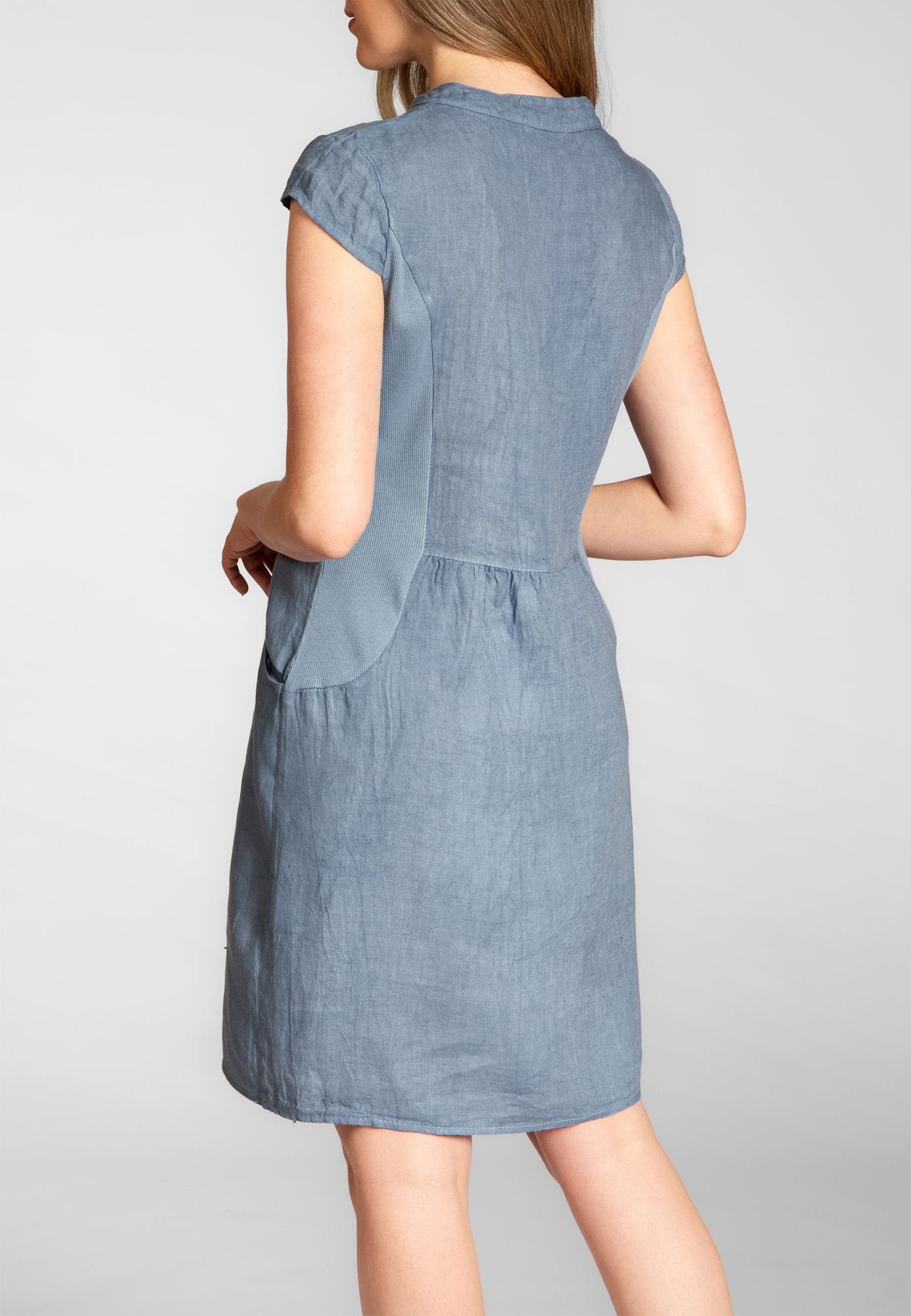 Caspar Sommerkleid SKL040 knielanges Damen Leinenkleid mit Reißverschluss Ausschnitt Luftig leicht, figurumspielende Form, mit seitlichem Jersey-Einsatz