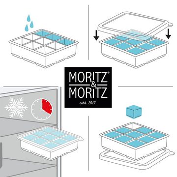 Moritz & Moritz Eiswürfelform Moritz & Moritz Kitchen - Eiswürfelform Eckig 9 Stück mit Deckel 2er, (2er Set 9-tlg), Silikonform mit Deckel für 18 Eiswürfel in Würfelform