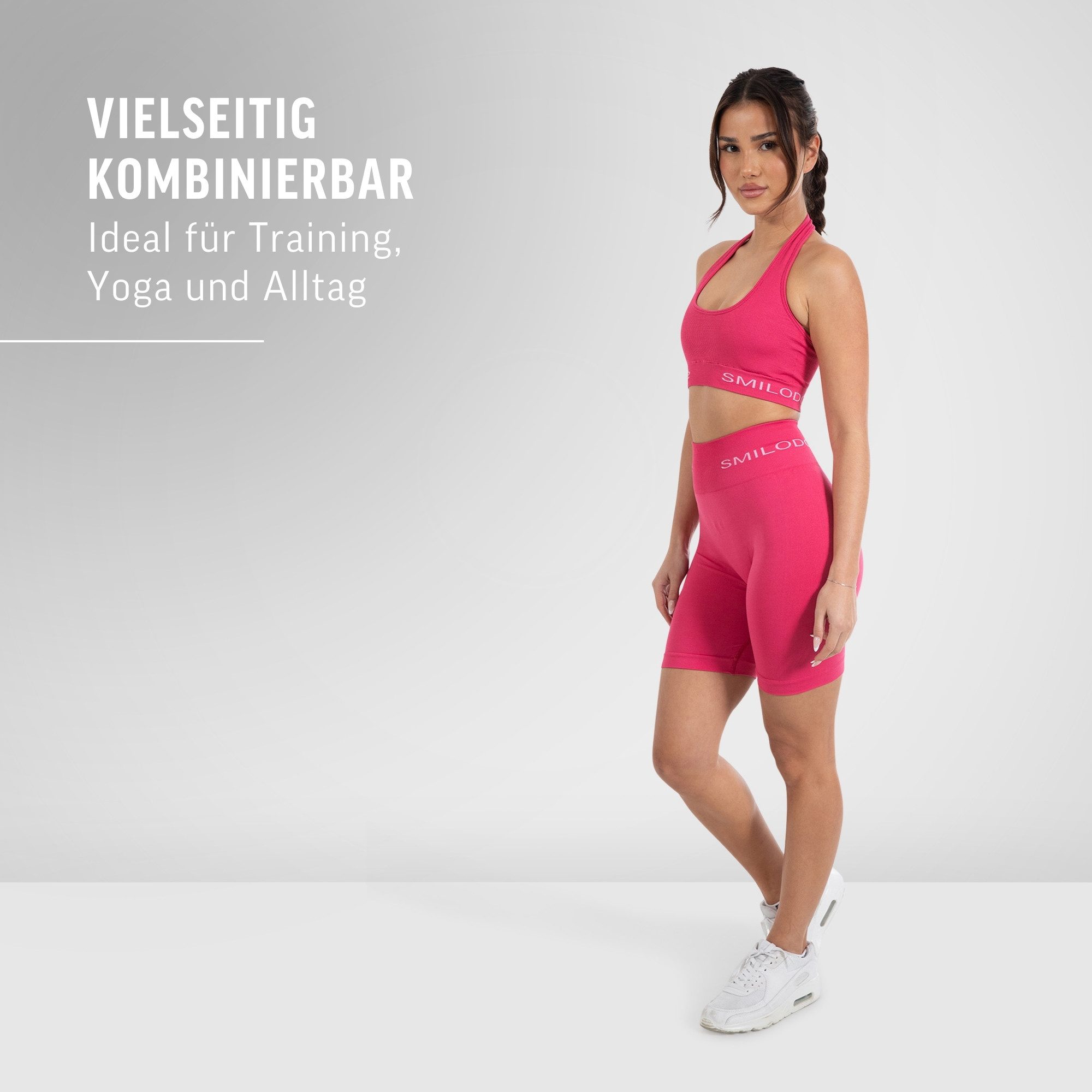 Smilodox Shorts Azura, Seamless Booty Scrunch Radlerhose mit Schriftzug Yoga & Gym Push Up High Waist Hotpants Blickdicht Shaped Fit Fitness Alltag