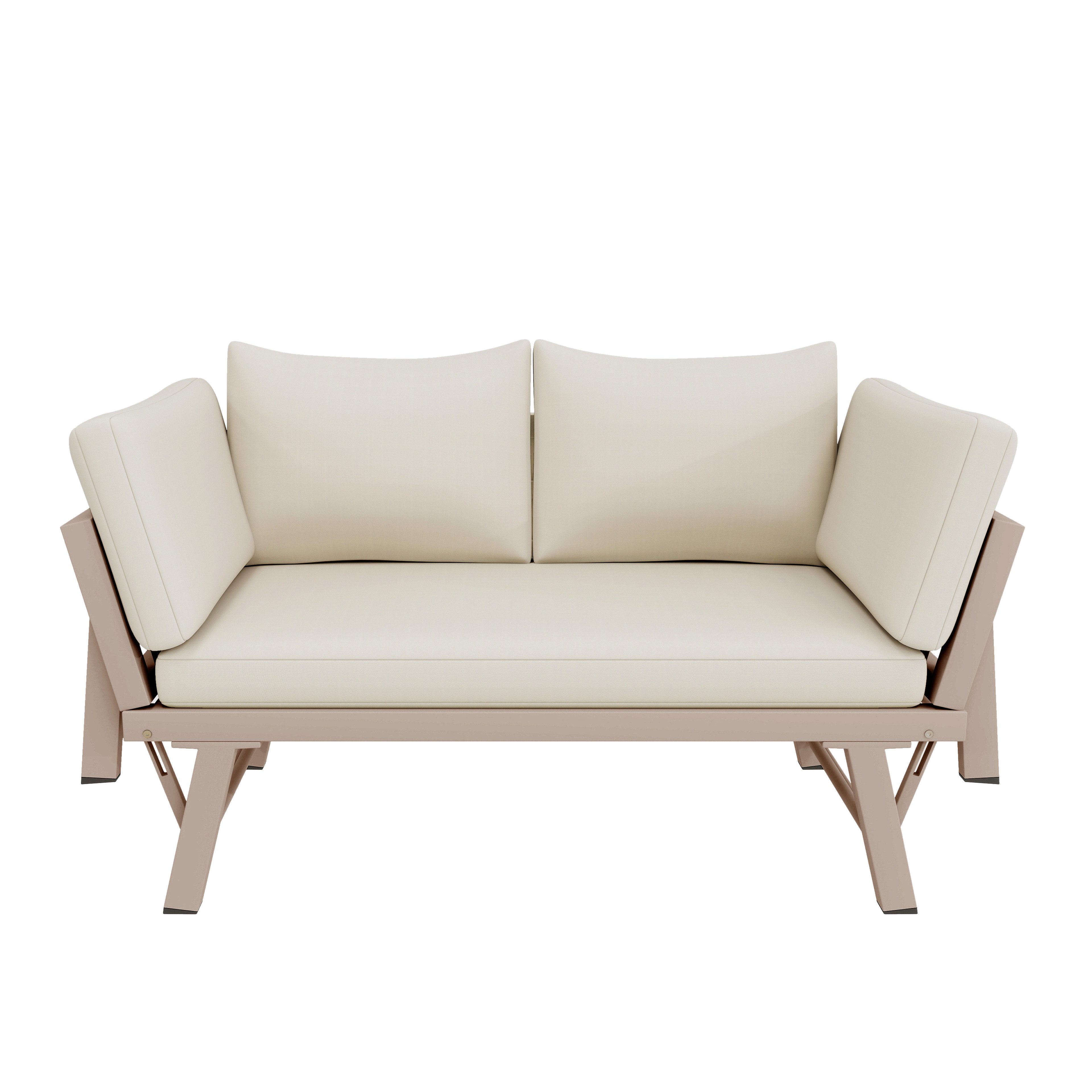 Fine Life Pro Gartenlounge-Set 2-Sitzer-Sofa Beige mit klappbaren Armlehnen & Liegefunktion