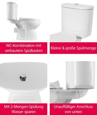 aquaSu Tiefspül-WC, Bodenstehend, Abgang Waagerecht, WC-Kombination, spülrandlos, WC-Sitz mit Absenkautomatik, 020374