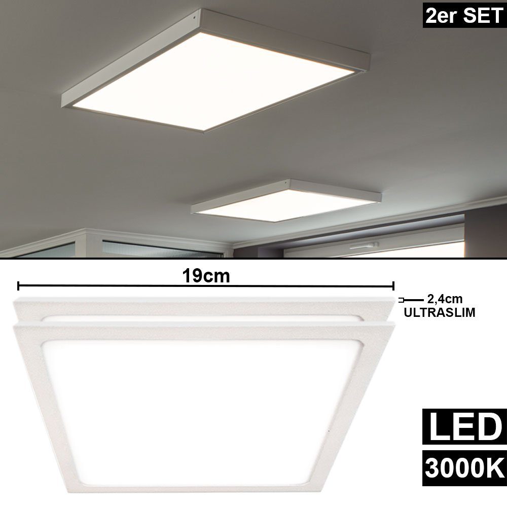 etc-shop LED Deckenleuchte, LED-Leuchtmittel fest verbaut, Warmweiß, 2x LED Decken Panel Aufbau Lampe Arbeits Zimmer Beleuchtung
